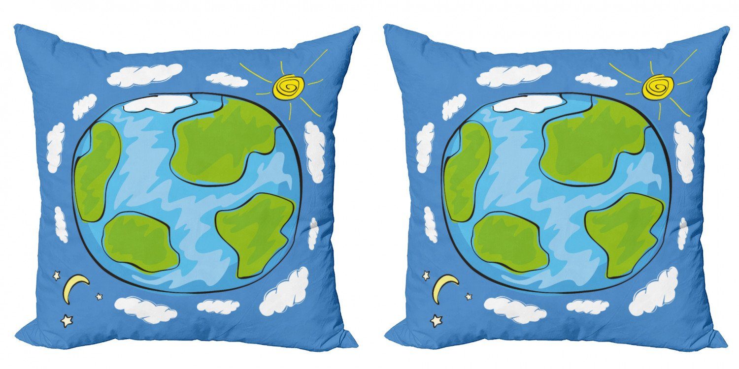 Kissenbezüge Modern Accent Doppelseitiger Digitaldruck, Abakuhaus (2 Stück), Erde Kinderzeichnung des Planeten