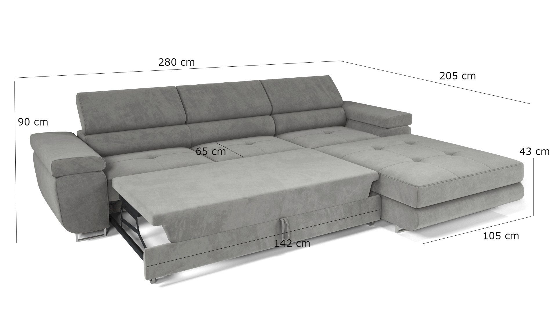 MOEBLO Ecksofa BUZZ TWIN, mit Schlaffunktion, mit Bettkasten Funktionalität Polsterecke, Modulares Sofa Hochwertige Materialien, (BxHxT):275x90x202 cm