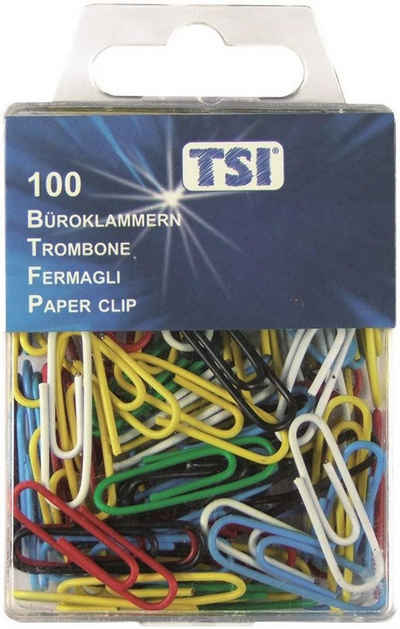 TSI Schreibwaren Büroklammer 500 (5x 100) Büroklammern 26mm / farbig / mit Kunststoffüberzug