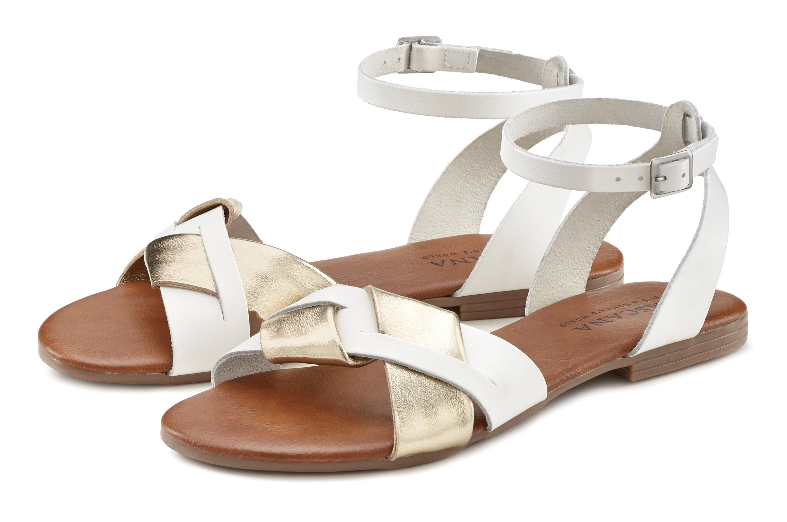 LASCANA Sandale Sandalette, Sommerschuh aus hochwertigem Leder mit Metallic Optik weiß