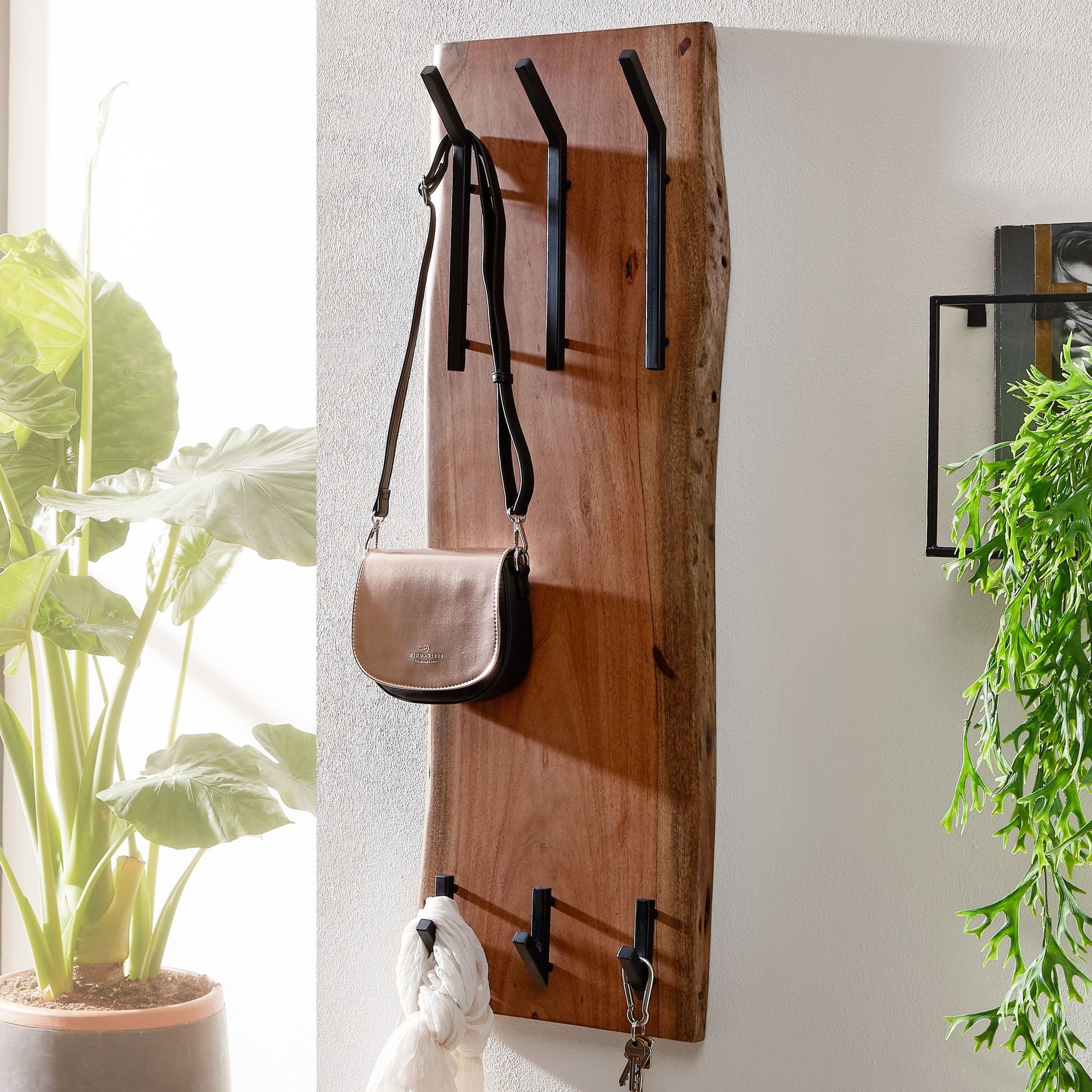 FINEBUY Garderobenpaneel FB66538 (Akazie Massivholz / günstig online kaufen
