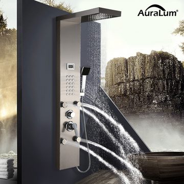 AuraLum pro Duschsystem Duschpaneel Duschsäule LCD Display Regendusche Duscharmatur Duschset, mit Massagedüsen, Edelstahl