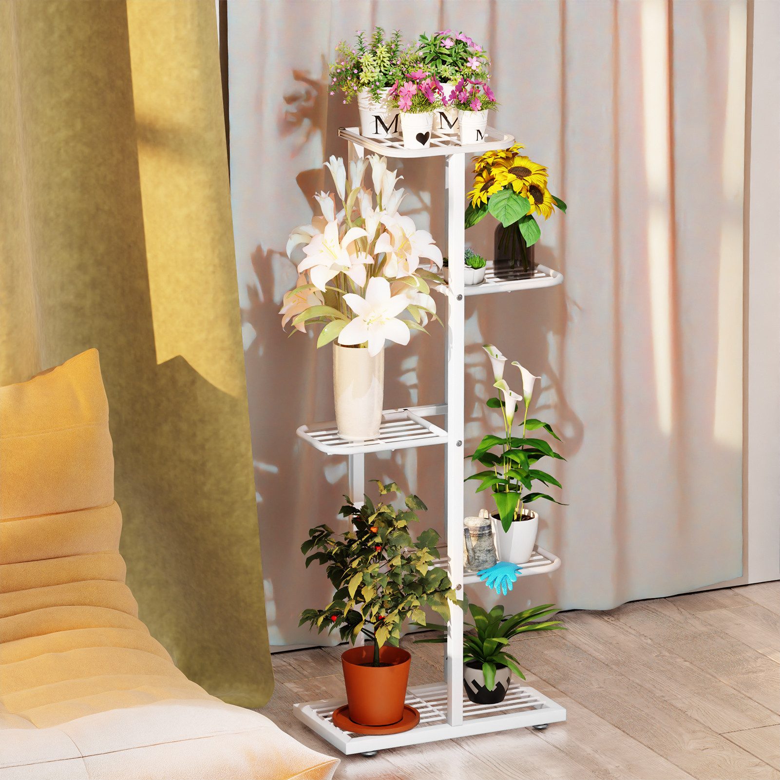 Rutaqian Blumenständer 8-Tier Metall Blumenregal Pflanzenregal, Mehrstöckig Blumenständer (Blumenbank Blumentreppe Pflanzentreppe Standregal), für Innen Garten  – Bild 3 von 5