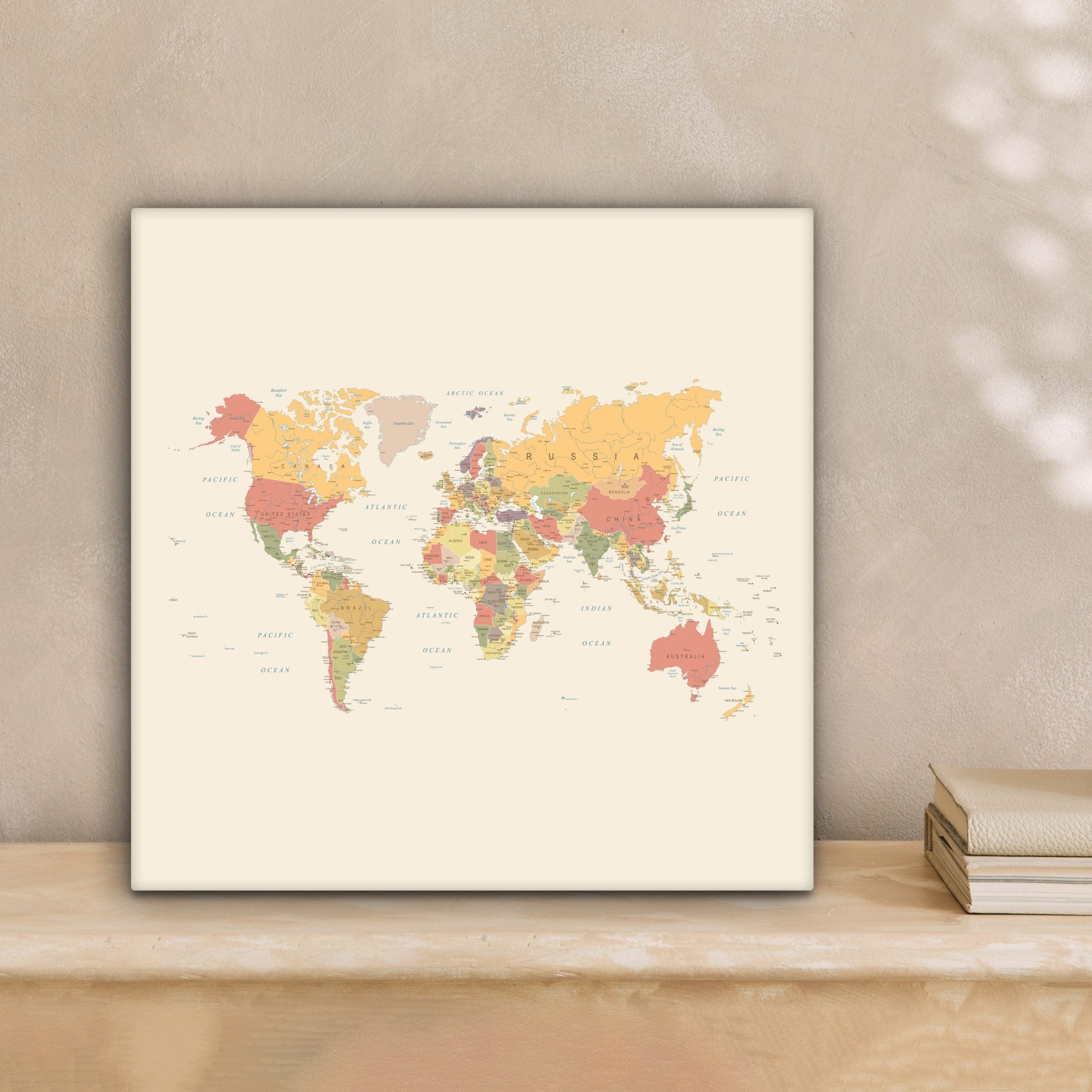 OneMillionCanvasses® Leinwandbild Weltkarte - Realistisch - Beige, Fotodruc günstig online kaufen