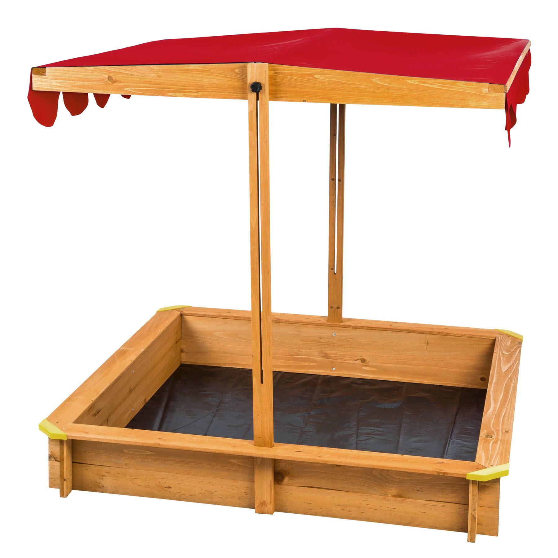 tectake Sandkasten Sandkiste Emilia mit verstellbarem Dach 120x120x120cm, aus Holz mit verstellbarem Dach