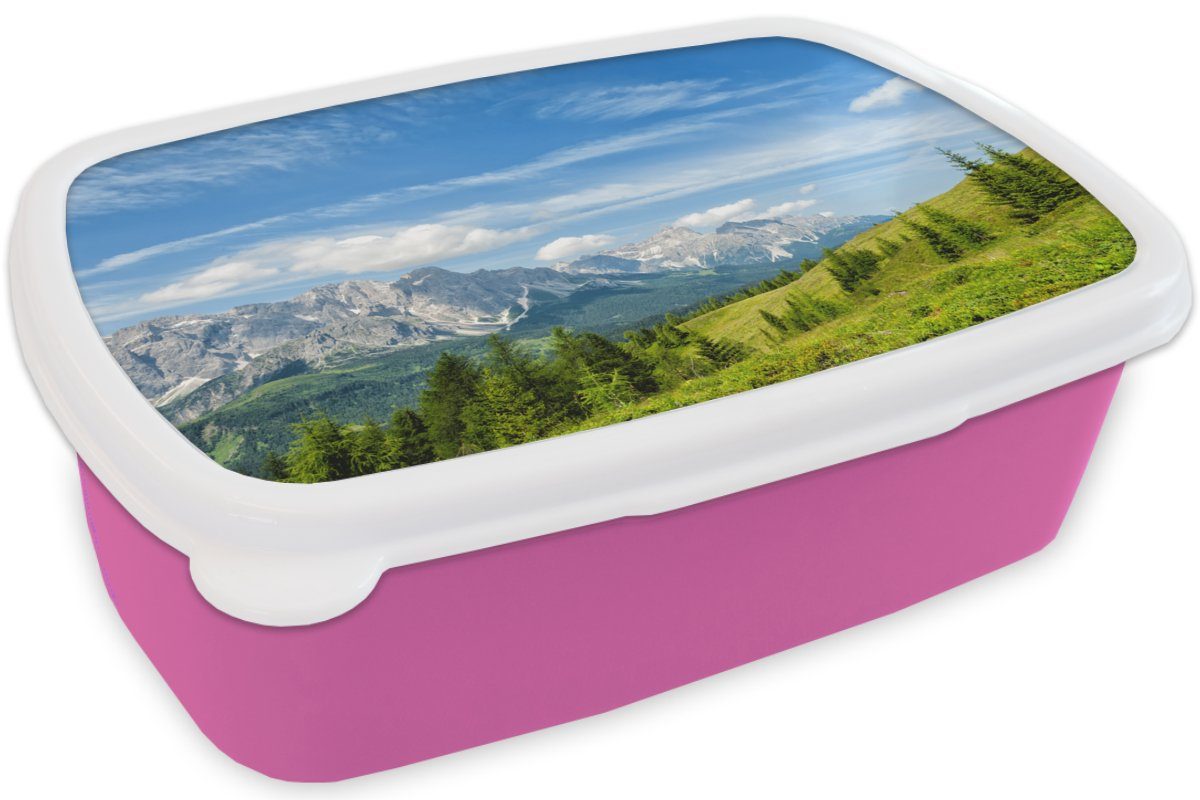 MuchoWow für - Gras, Erwachsene, Kunststoff, Kunststoff rosa Lunchbox Mädchen, - Brotdose Alpen Berge Kinder, Snackbox, Brotbox (2-tlg),