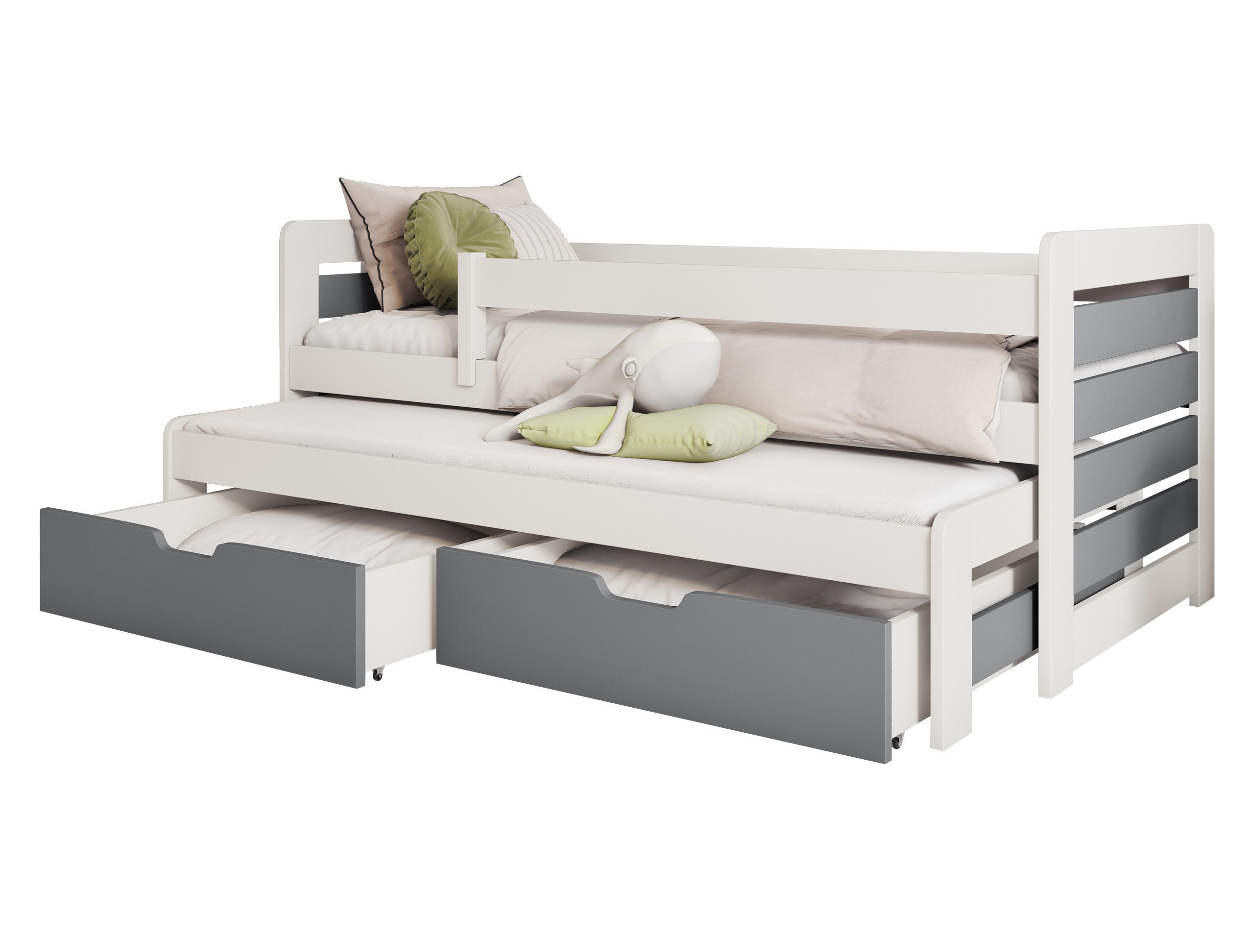 MIRJAN24 Jugendbett Tomas II (mit zwei Bettschubladen auf Rollen), 2x Schlaffläche, Holzkonstruktion