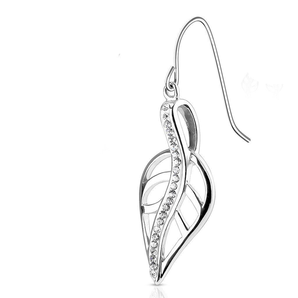 Ohrring-Set Ohrhänger Blatt mit Kristallen Silber aus Edelstahl Damen
