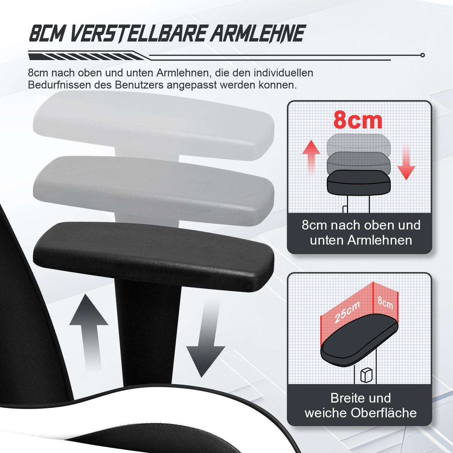 Homimaster Gaming-Stuhl Gaming Stuhl, Ergonomischer Bürostuhl,Gaming Chair mit Wippfunktion (Mit verstellbarem Lendenkissen, Kopfstütze und Armlehnen, gepolster – Bild 5 von 5
