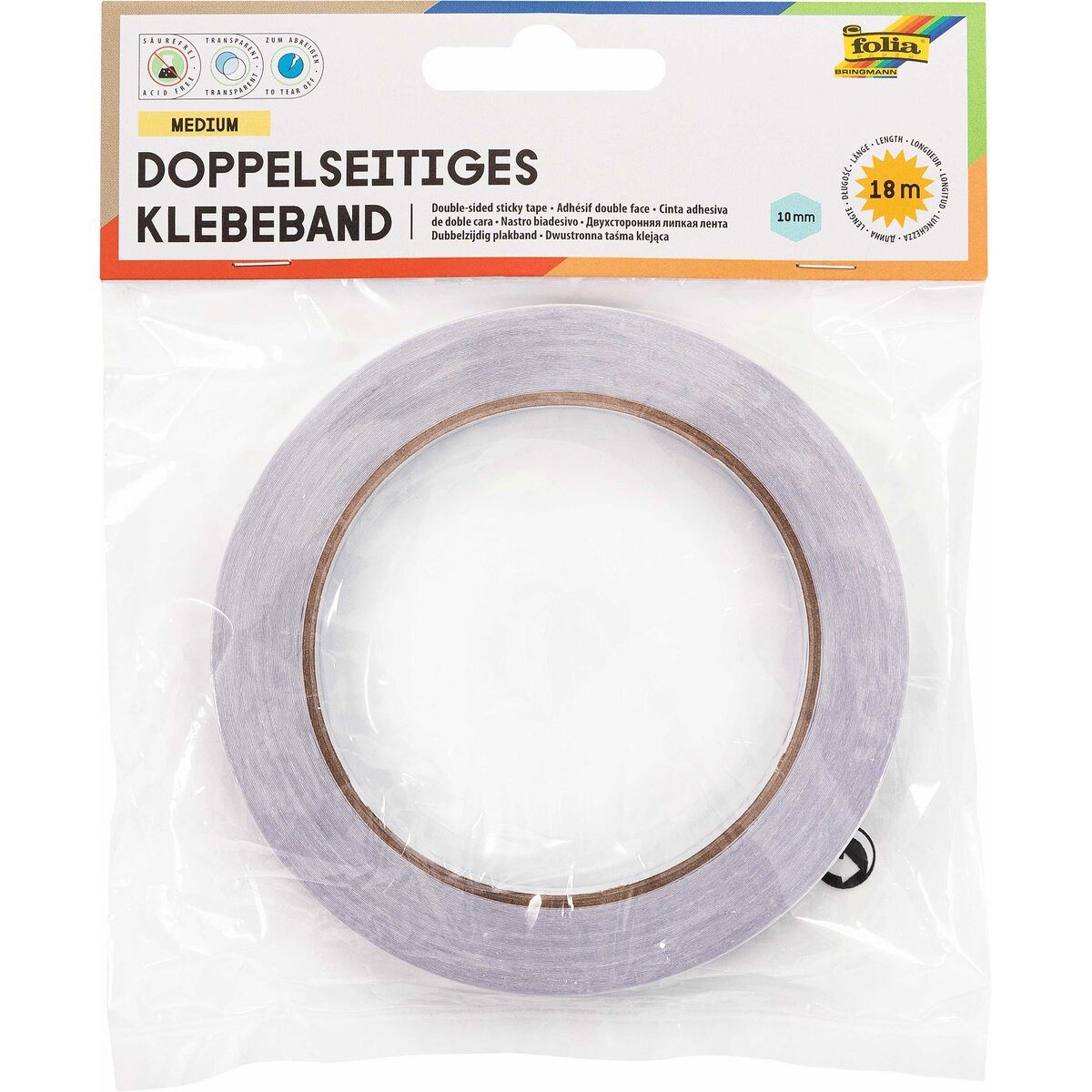 Folia Klebepad Doppelseitiges Klebeband 10mm x 18m transparent.