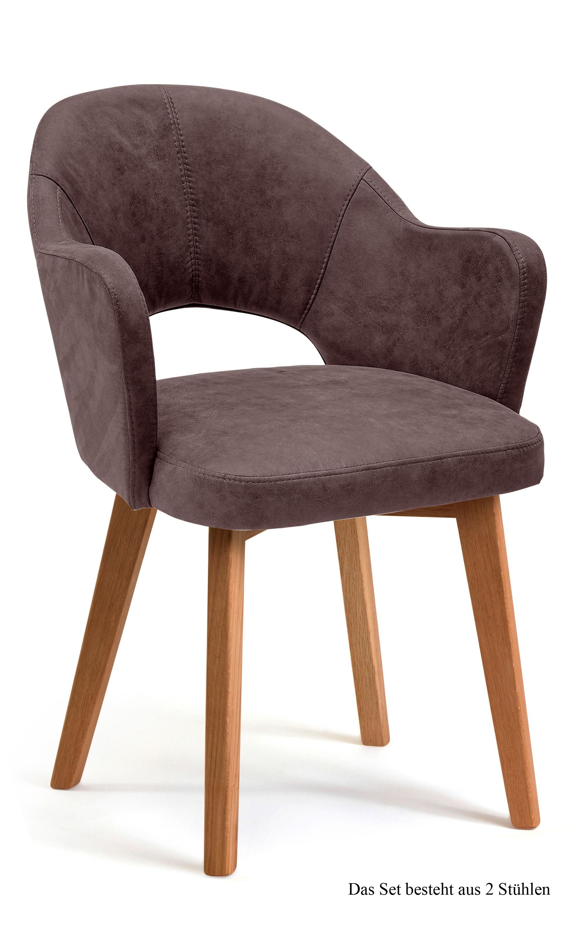 58 aufm Kessel Esszimmerstuhl Armlehnstuhl (2er-Set) Darsie 59x87x61 Eiche geölt/Marsala (Lieferung bis Verwendungsstelle, 2 St), Stabiles Gestell aus Massivholz pflegeleichter Bezug aus Microfaser