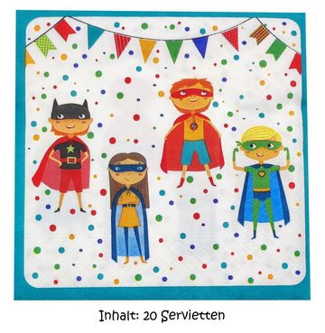 PAPSTAR Papierserviette 20 Servietten 33 x 33 cm, "Superhelden", (Set, 20 St., Papierservietten), Superheldenparty Jungsgeburtstag Jungs Party Feier Mottoparty