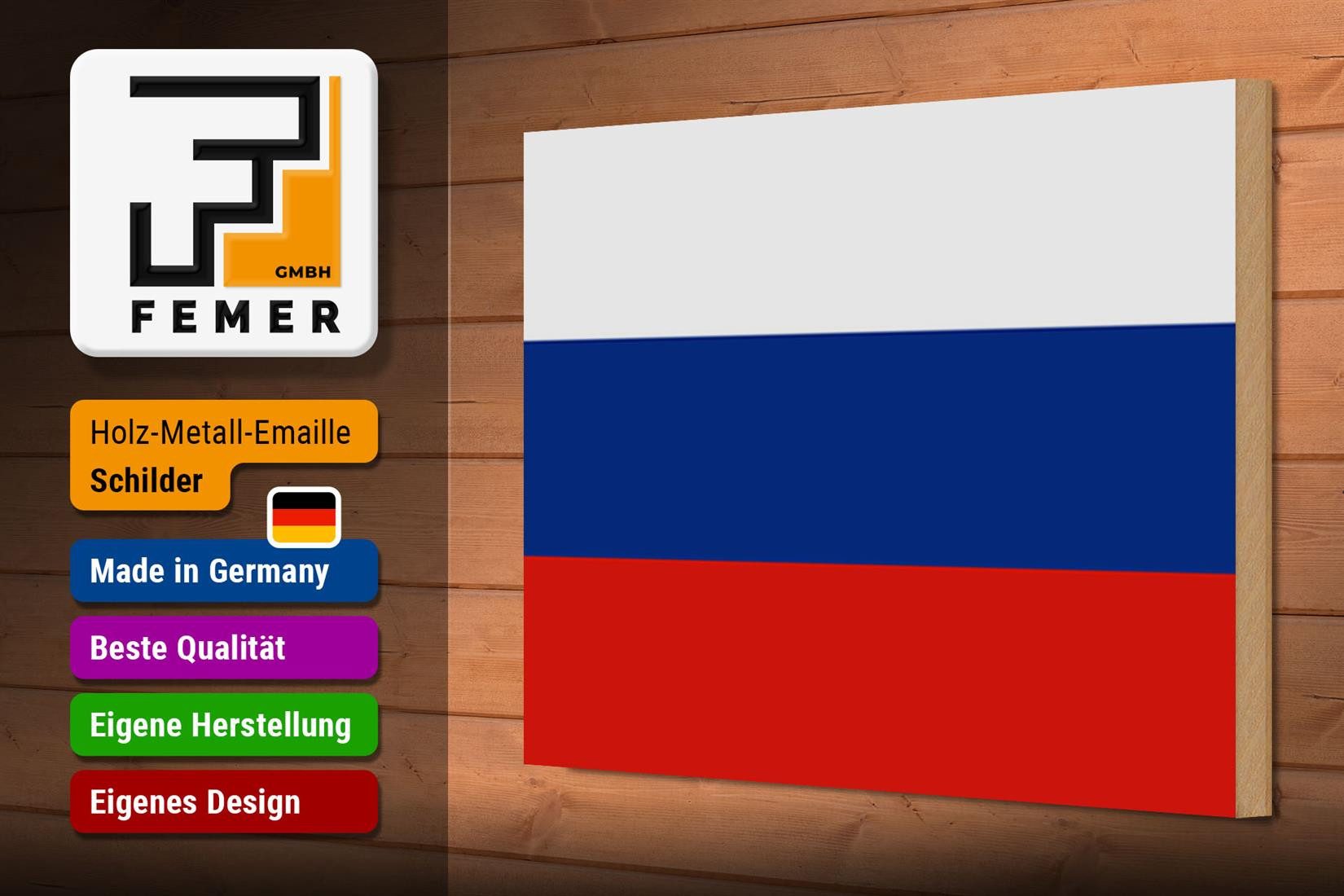 Femer GmbH Holzbild Flagge Russlands 30x20cm Flag of Russia, Flaggen (1 St), Glatte Holzfaserplatte (MDF), vorn beschichtet