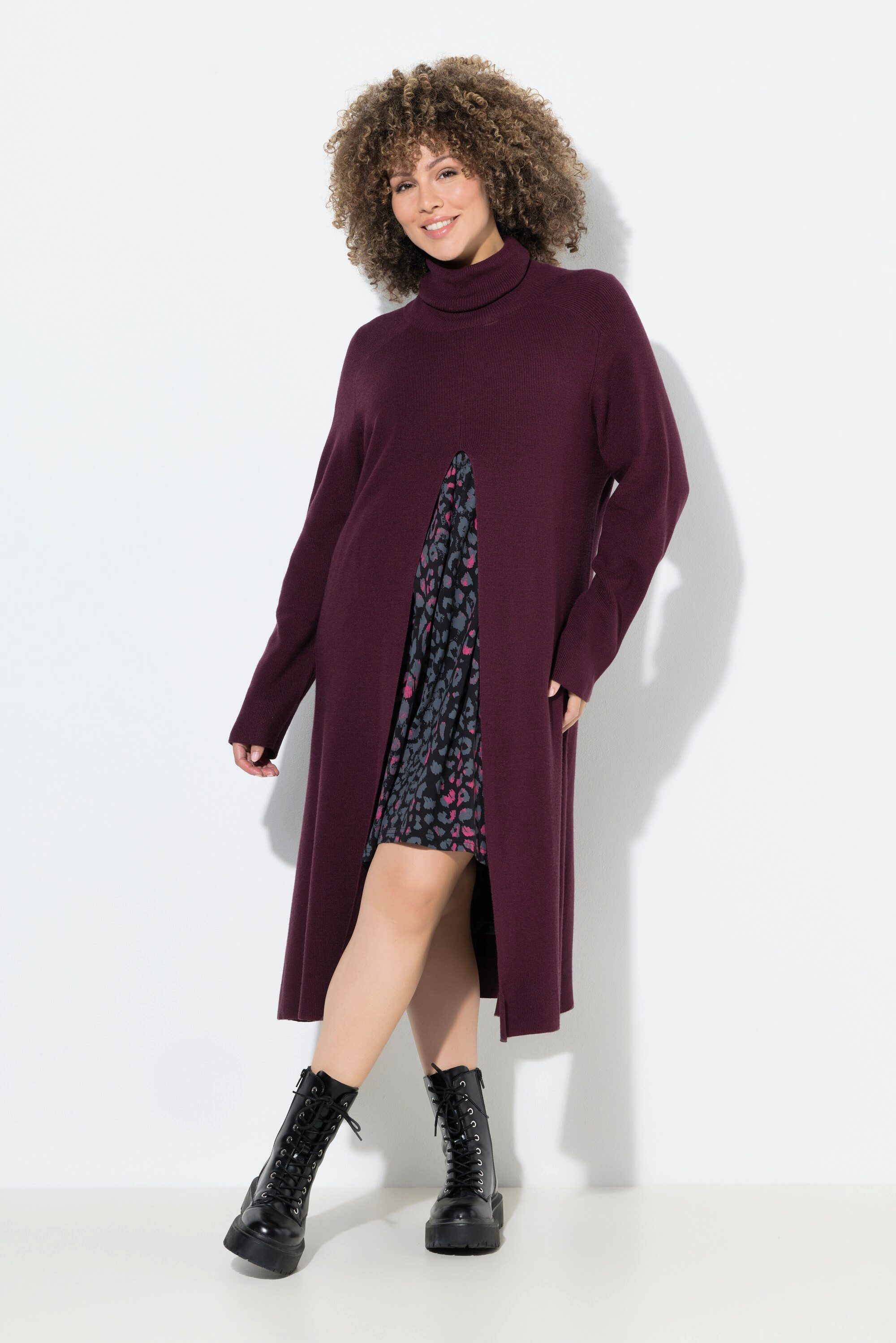 Ulla Popken Strickpullover Long-Pullover A-Linie Stehkragen Langarm günstig online kaufen