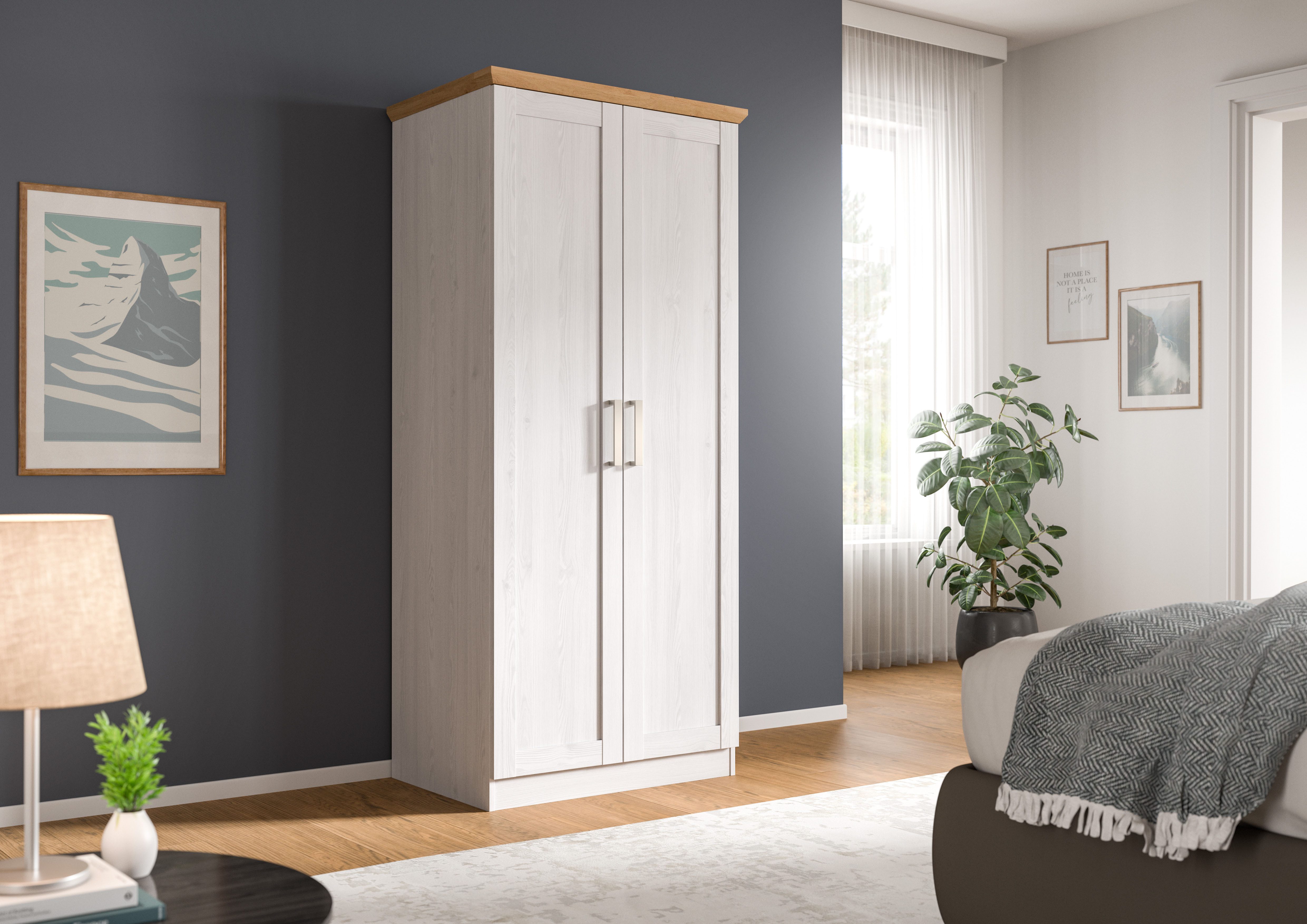 Home affaire Kleiderschrank BAKKE, Kleiderschrank inkl. 1 Kleiderstange (1-St) Kleiderschrank, Drehtürenschrank, Graderobenschrank, Mehrzweckschrabnk
