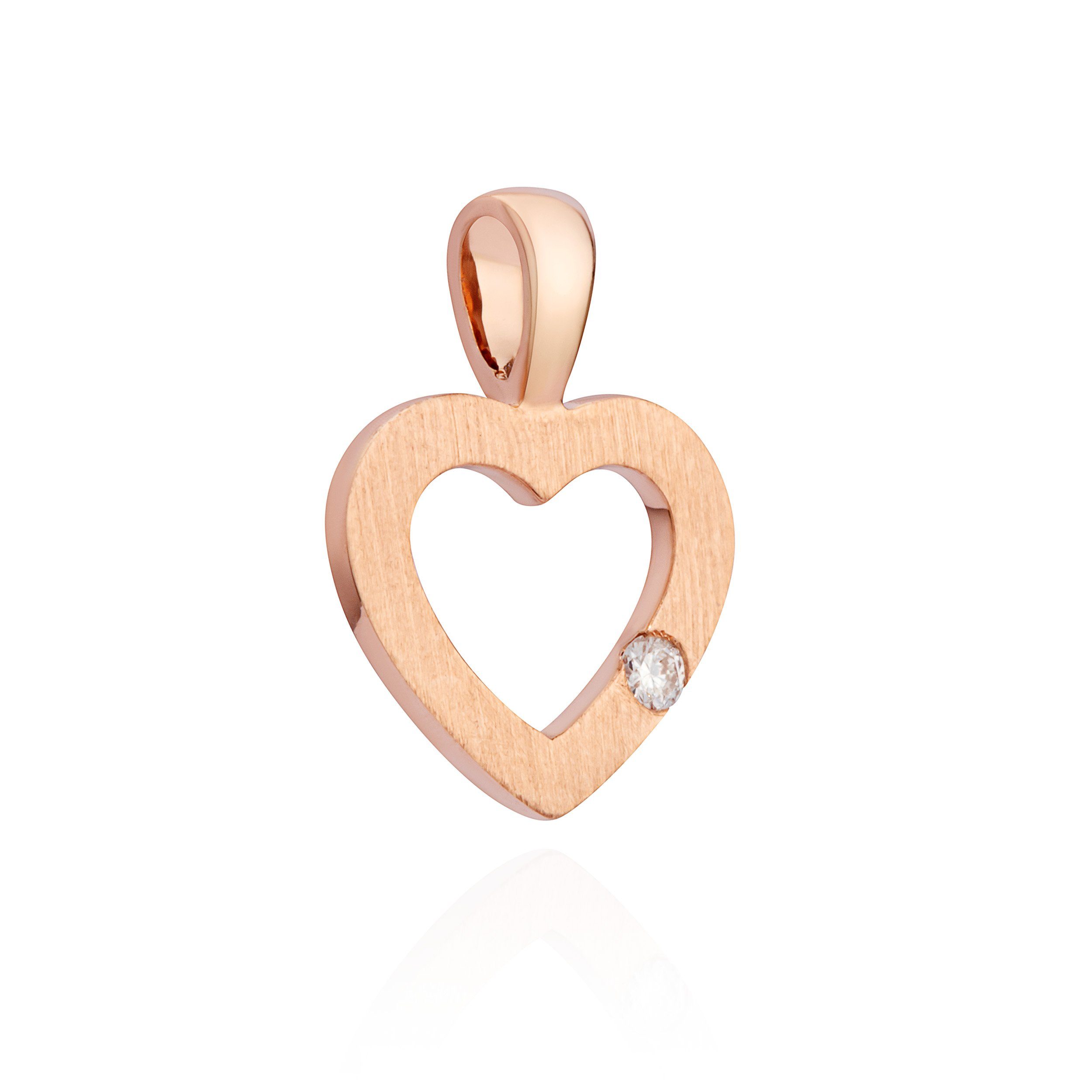 NKlaus Herzanhänger Kettenanhänger Herz 585 Rose Gold Brillant 0,02 ct W/Si Diamant 13x10m Rosa