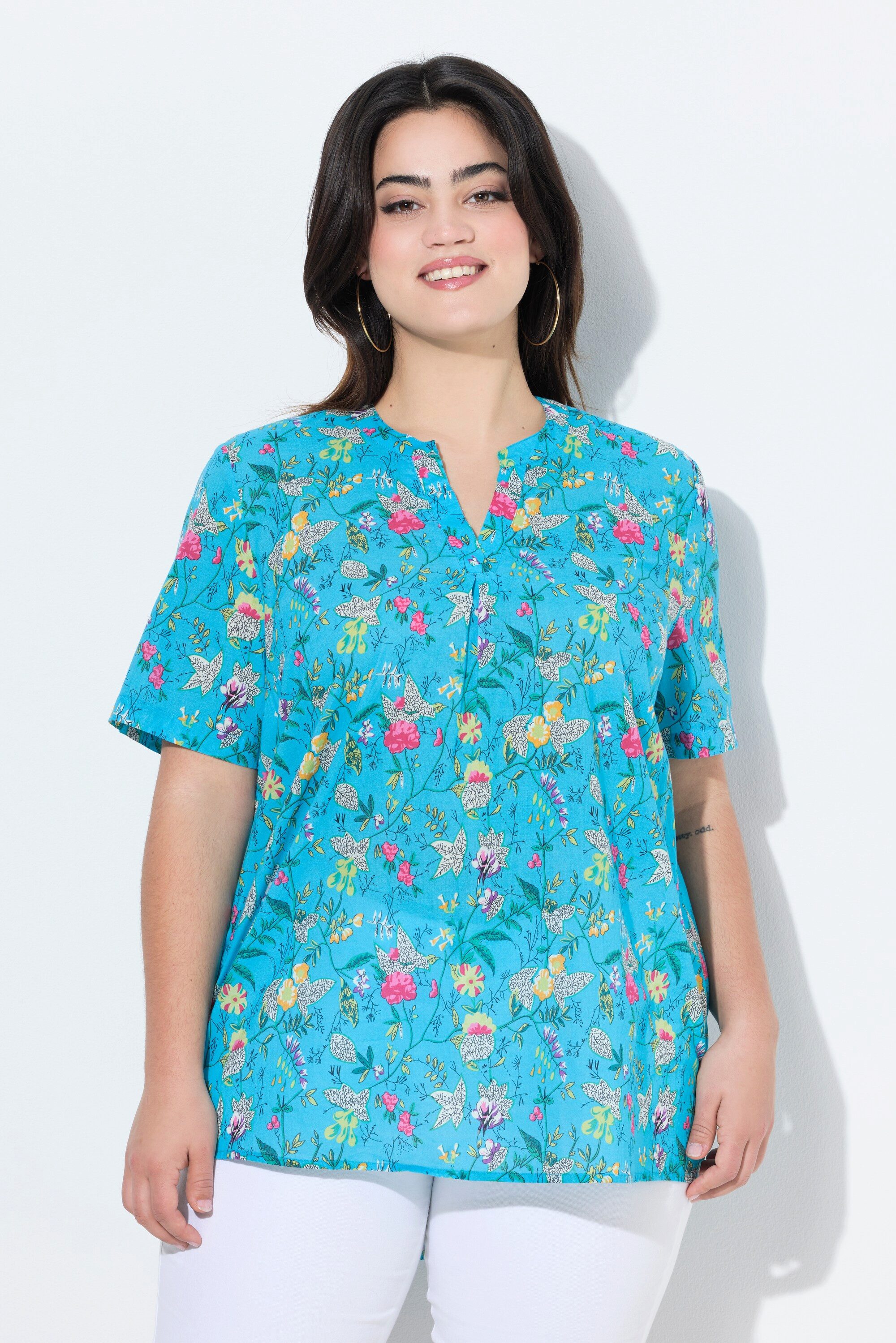 Angel of Style Druckbluse Tunika A-Linie Blumen-Muster Halbarm