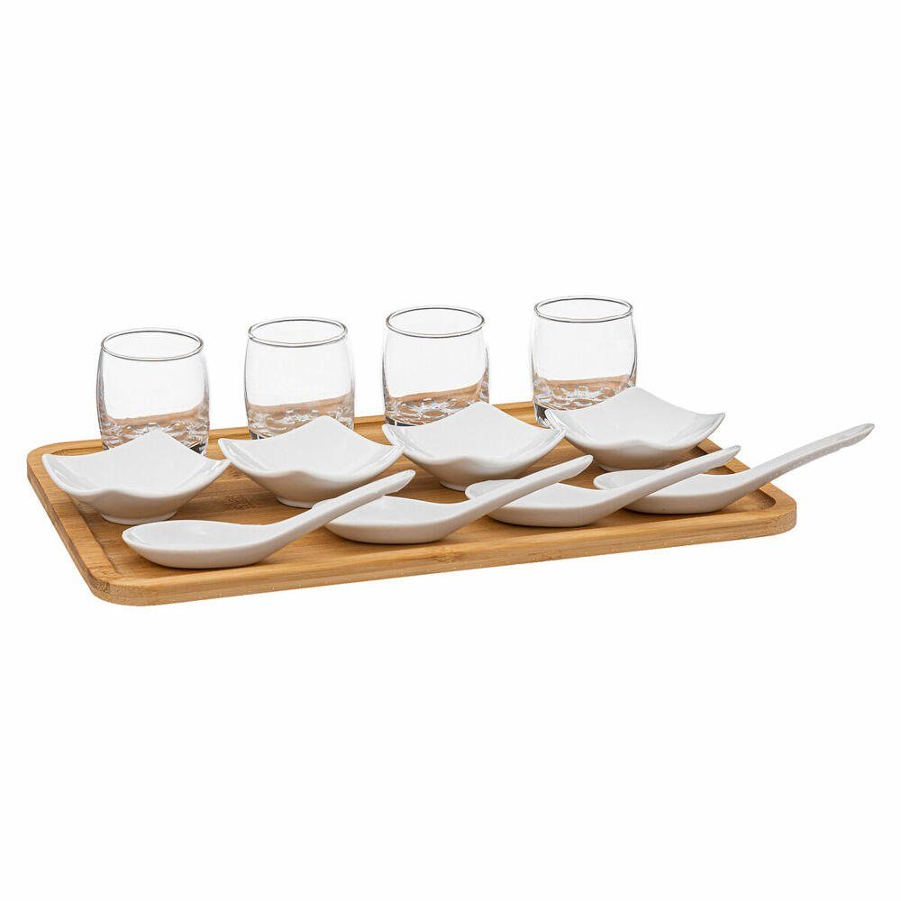 Secret de Gourmet Servierplatte Snack-Servierset 13-tlg., Bambus, Glas, Porzellan, (13-tlg)