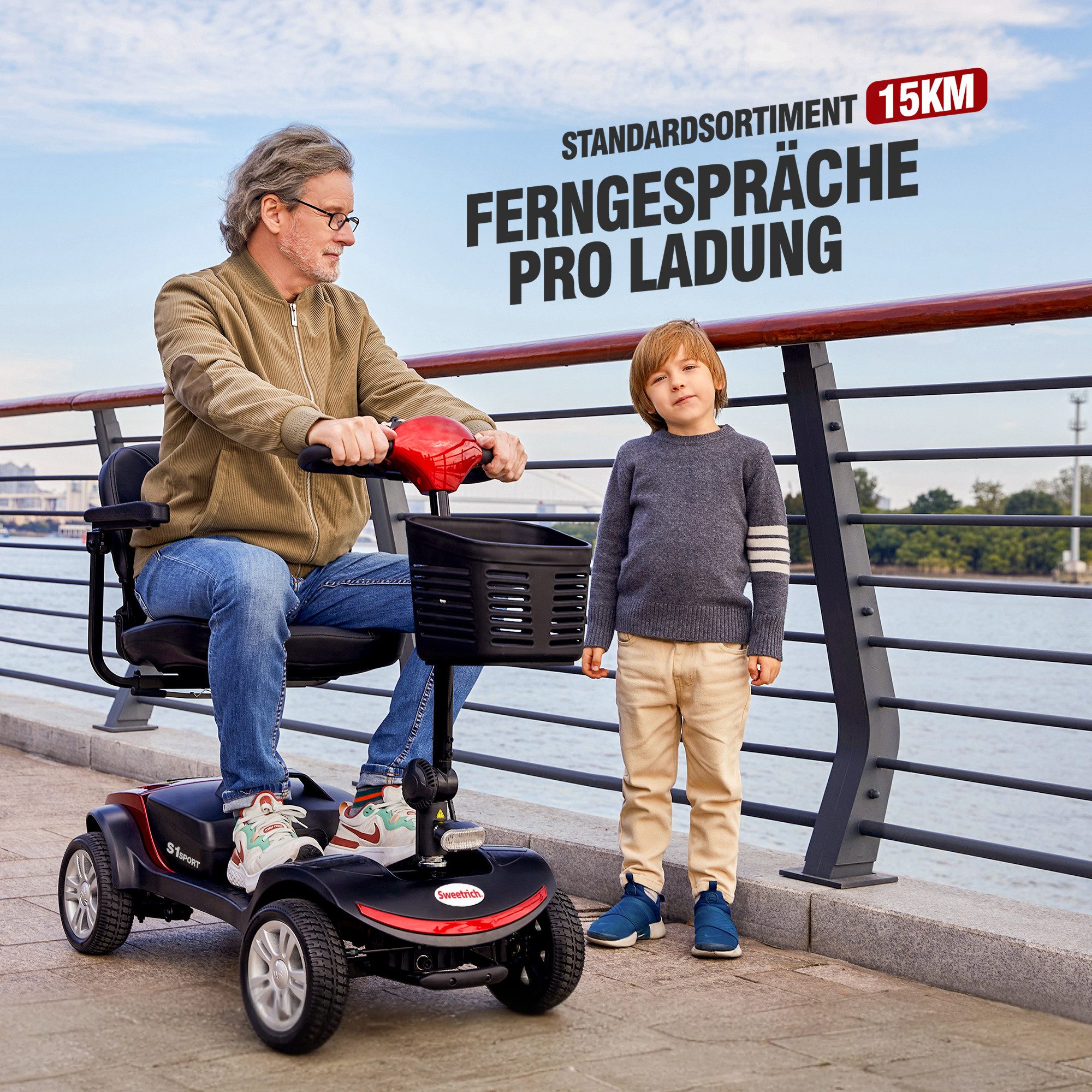 LVHOM Elektromobil 4-Rad-Scooter, faltbar, 30km Reichweite, 300W, 945MM, 136kg Tragkraft, 300 W, (360°-Drehsitz mit Kopfstütze, verstellbare Armlehnen, Integrierte Windschutzscheibe mit Getränkehaltern, ergonomischer Stockhalter, 2 USB-Ladestationen, 32 cm Beinfreiheit, Hinterradfederung, LED-Scheinwerfer, Bremslicht, elektromagnetische Handbremse), Fortschrittliches Elektroauto für aktive Senioren, Gesamtgewicht: 52kg