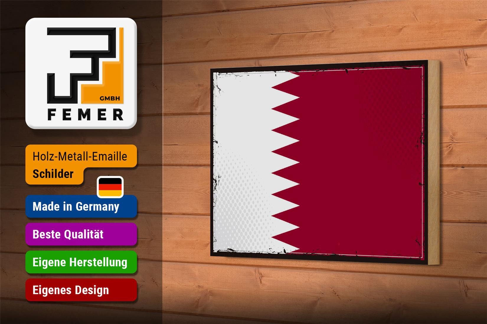 Femer GmbH Holzbild Flagge Katars 18x12 cm Retro Flag of Qatar, Flaggen (1 St), Glatte Holzfaserplatte (MDF), vorn beschichtet