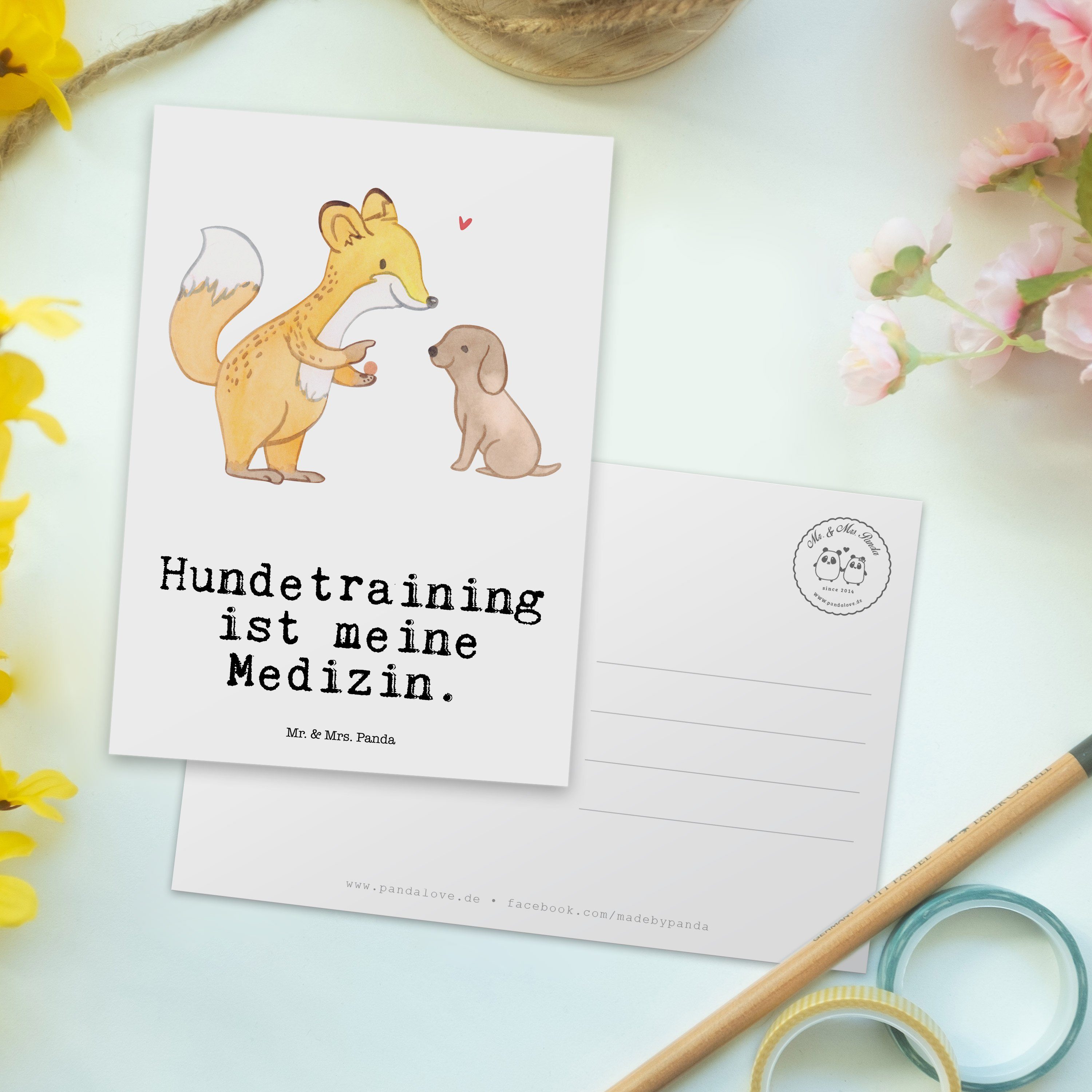 Mrs. Postkarte Weiß Grußkarte, - Medizin Fuchs Hundetraining Mr. Welpenschul & Geschenk, - Panda