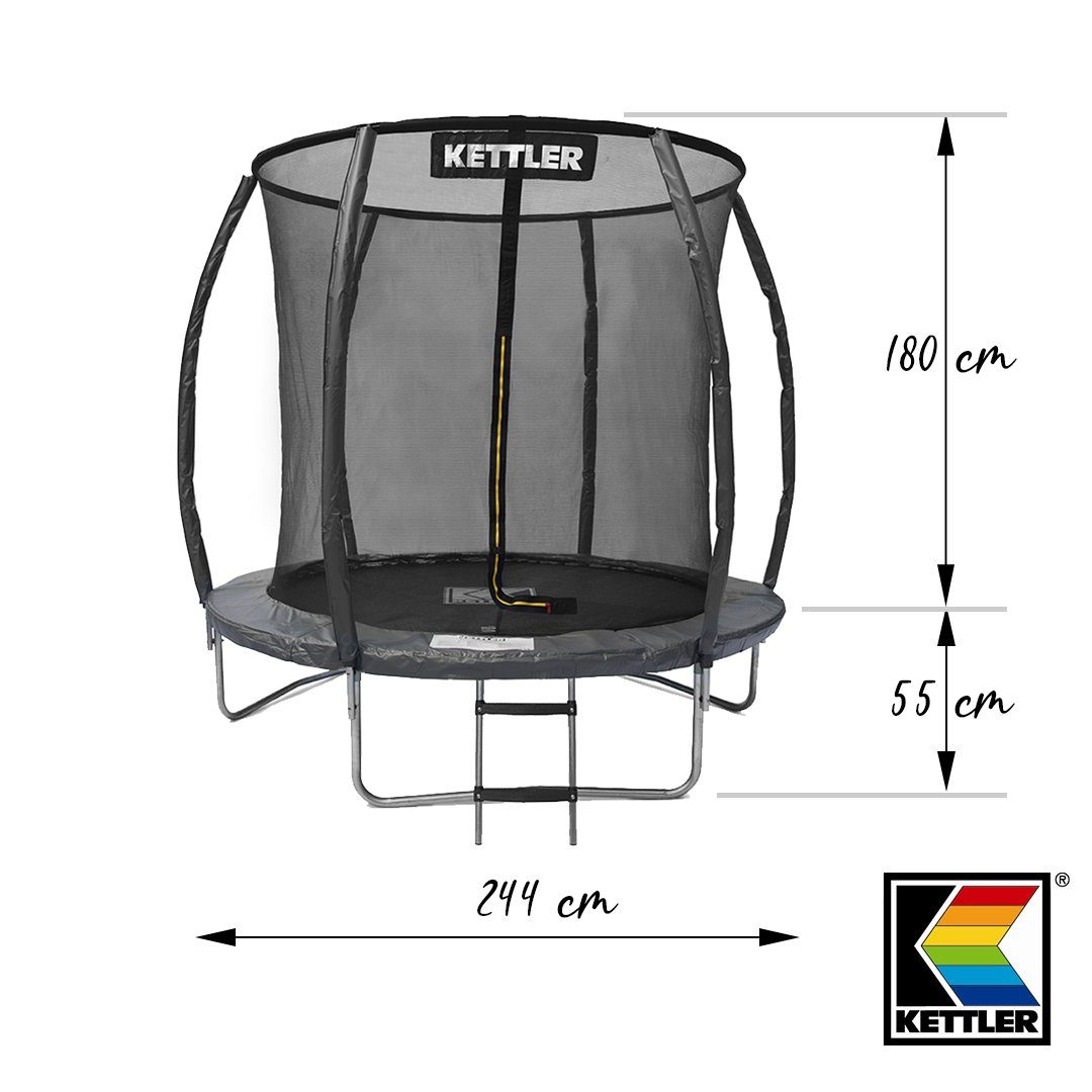 KETTLER Gartentrampolin KETTLER Outdoor Trampolin JUMP, Ø 244 cm, Randabdeckung grau