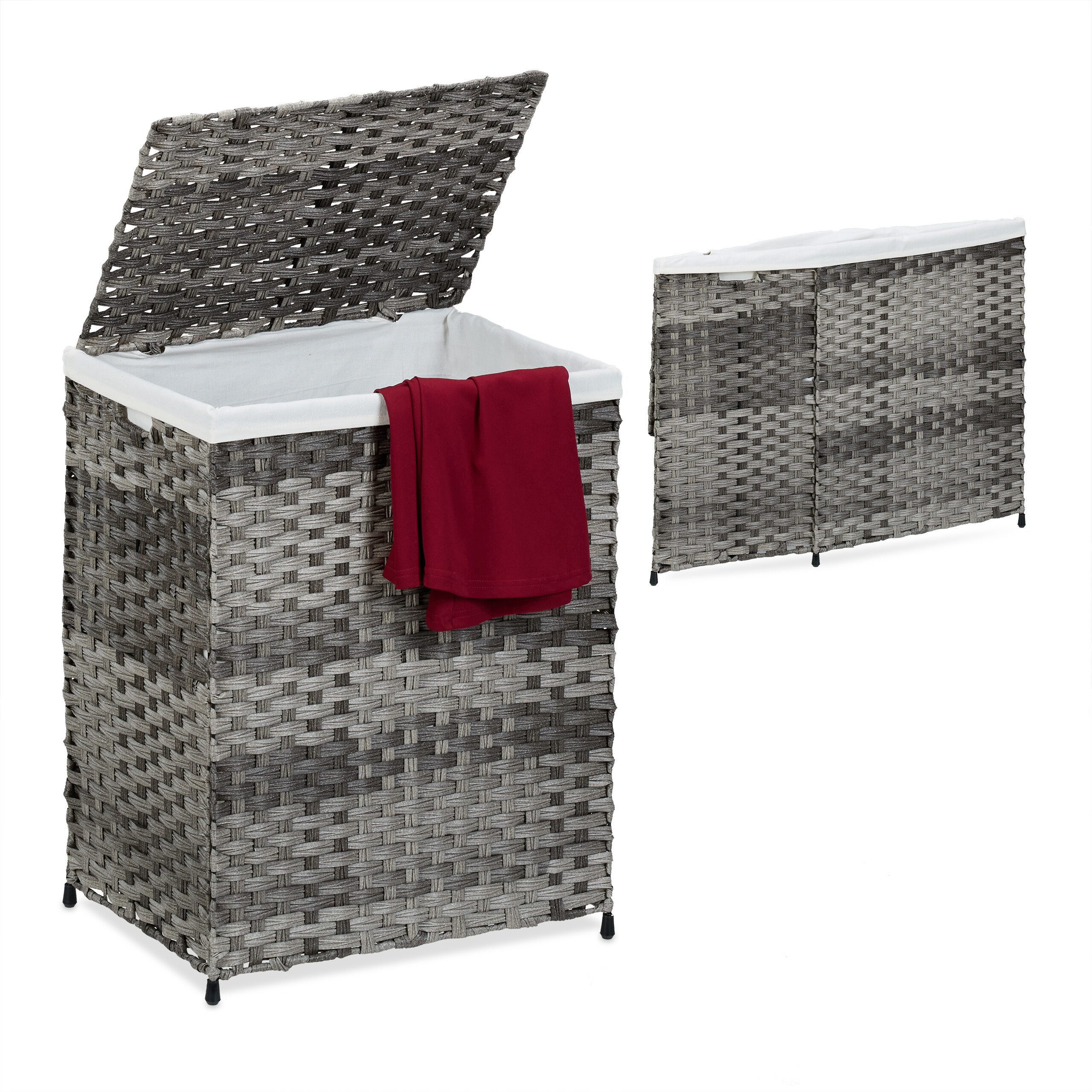 relaxdays Wäschekorb Rattan Optik 90 l, grau günstig online kaufen