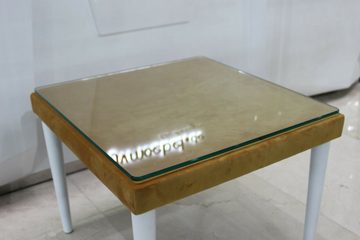 JVmoebel Couchtisch Designer Couchtisch Glastisch Sofa Tisch Beige Samt Neu Sofort