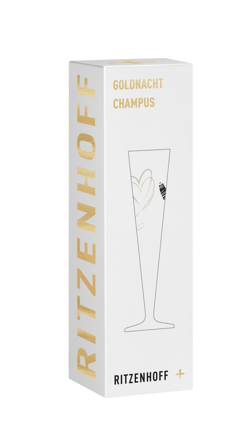 Ritzenhoff Sektglas Goldnacht, Glas, Handwäsche empfohlen, Mehrfarbig, Floral, H: 24cm