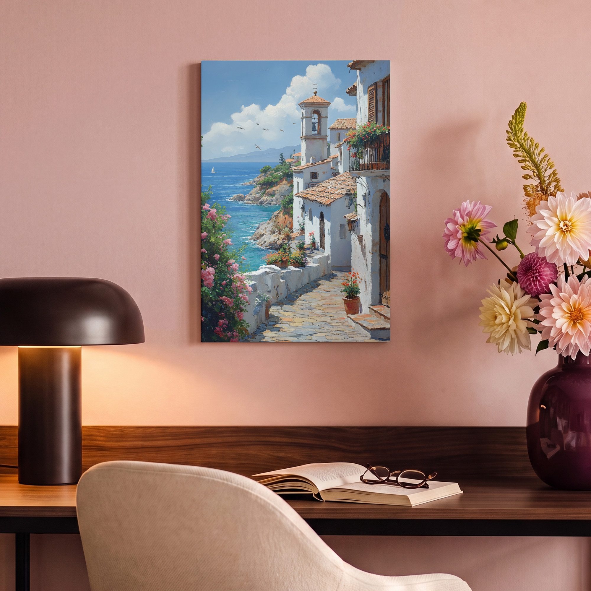 OneMillionCanvasses® Leinwandbild Häuser - Meer - Bäume - Blumen, Fotodruck (1 St), Leinwand Canvas Wandbild, Wanddekoration 20x30 cm – Bild 4 von 5