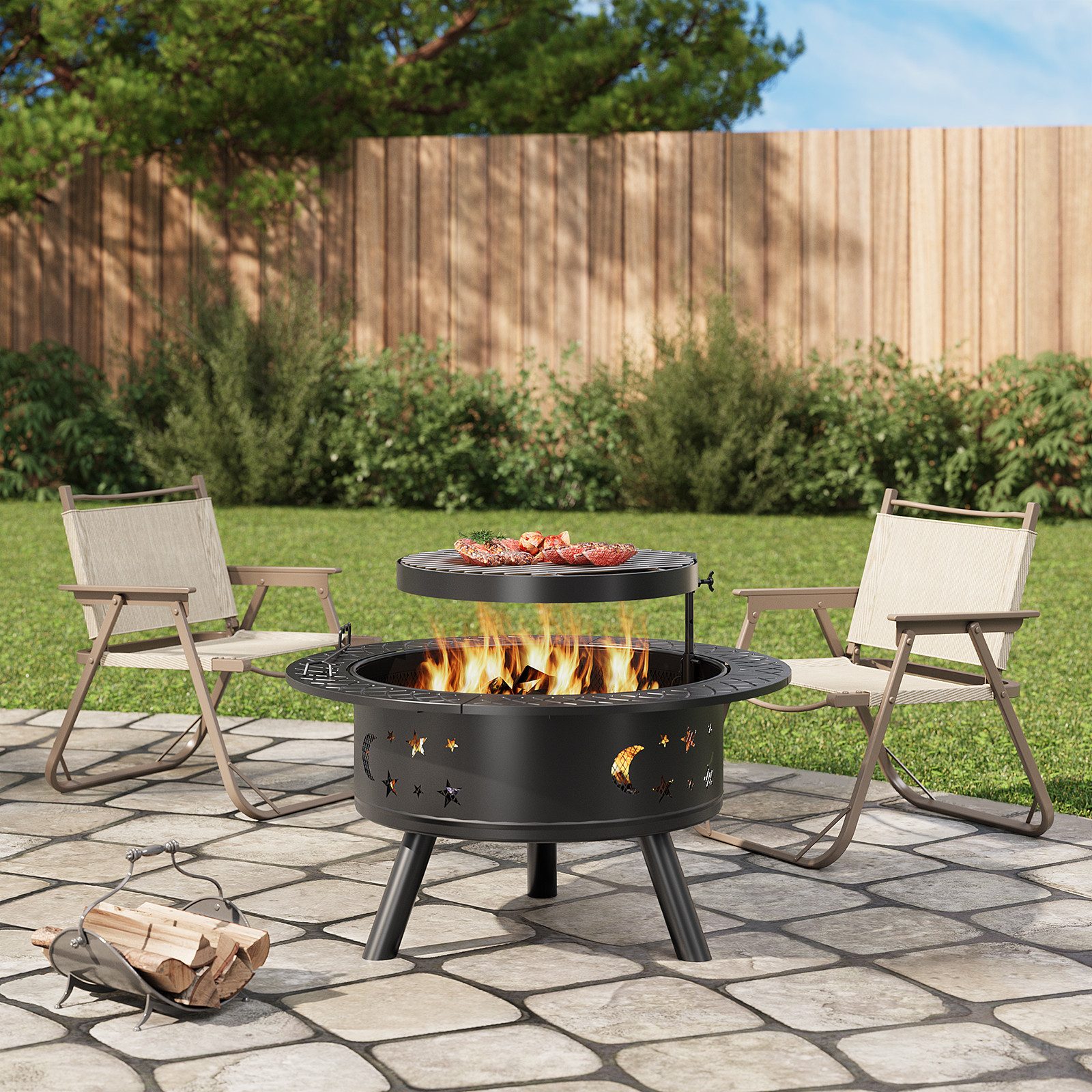 Bealife fire bowl for the garden, Ø89cm fire basket, outdoor fire pit, 89D x 89W x 77H cm
