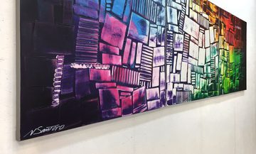 WandbilderXXL XXL-Wandbild Brightly Coloured 210 x 70 cm, Abstraktes Gemälde, handgemaltes Unikat