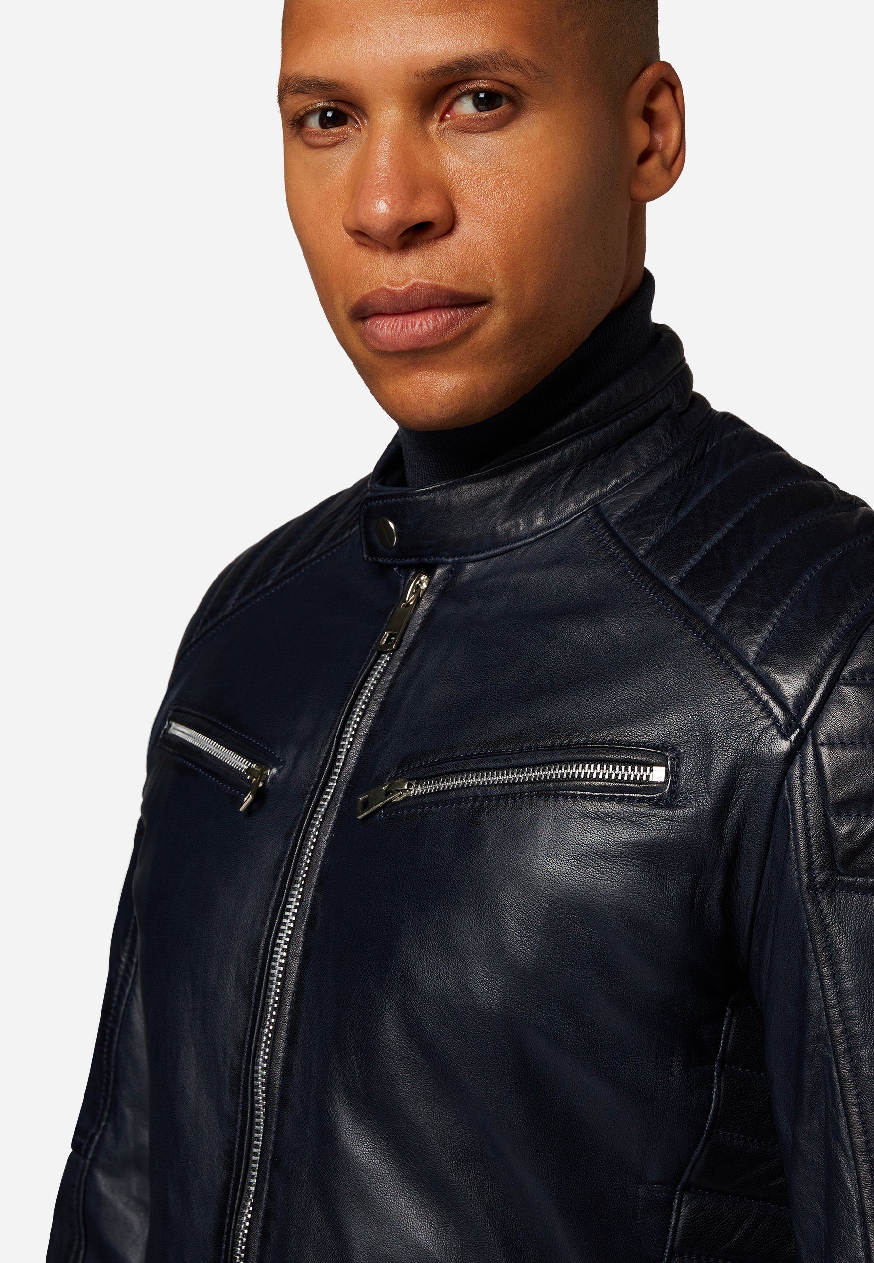 RICANO Lederjacke Cooper Lederjacke im Biker-Stil mit Stehkragen