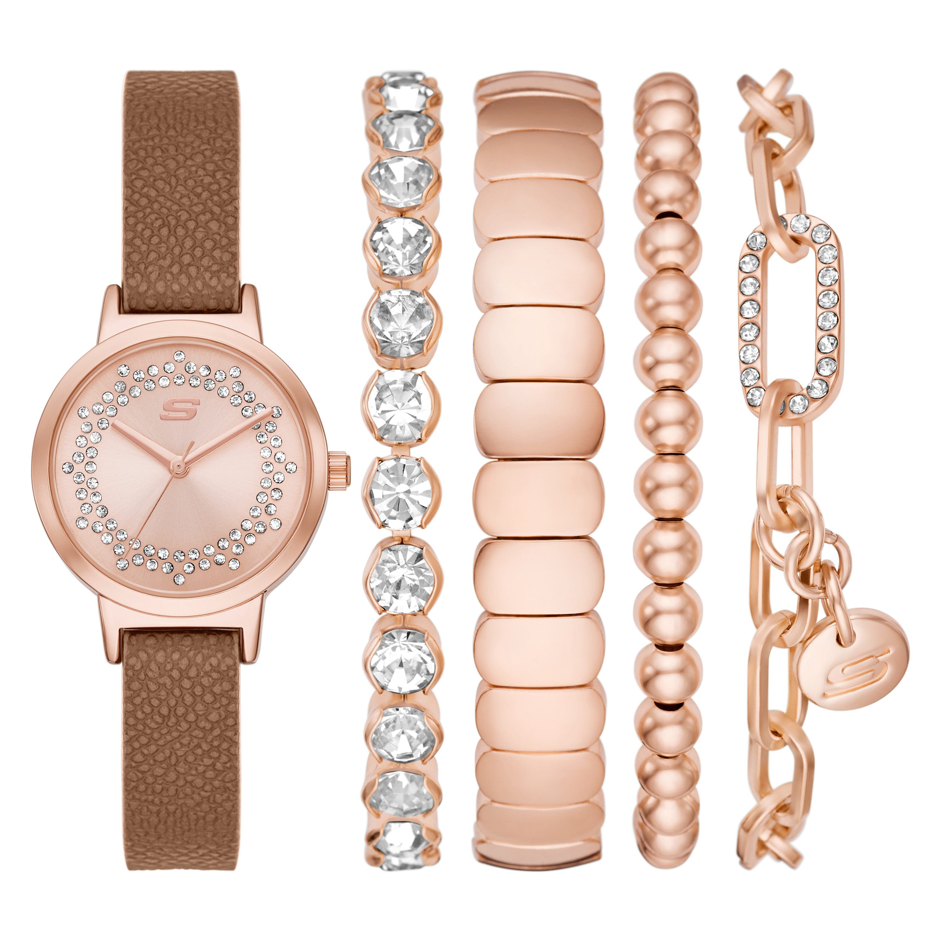 Skechers Quarzuhr Pave Dial Set SR9154, (Set, 5-tlg., mit 4 Armbändern), Armbanduhr, Ideal auch als Geschenk, analog, Glassteine