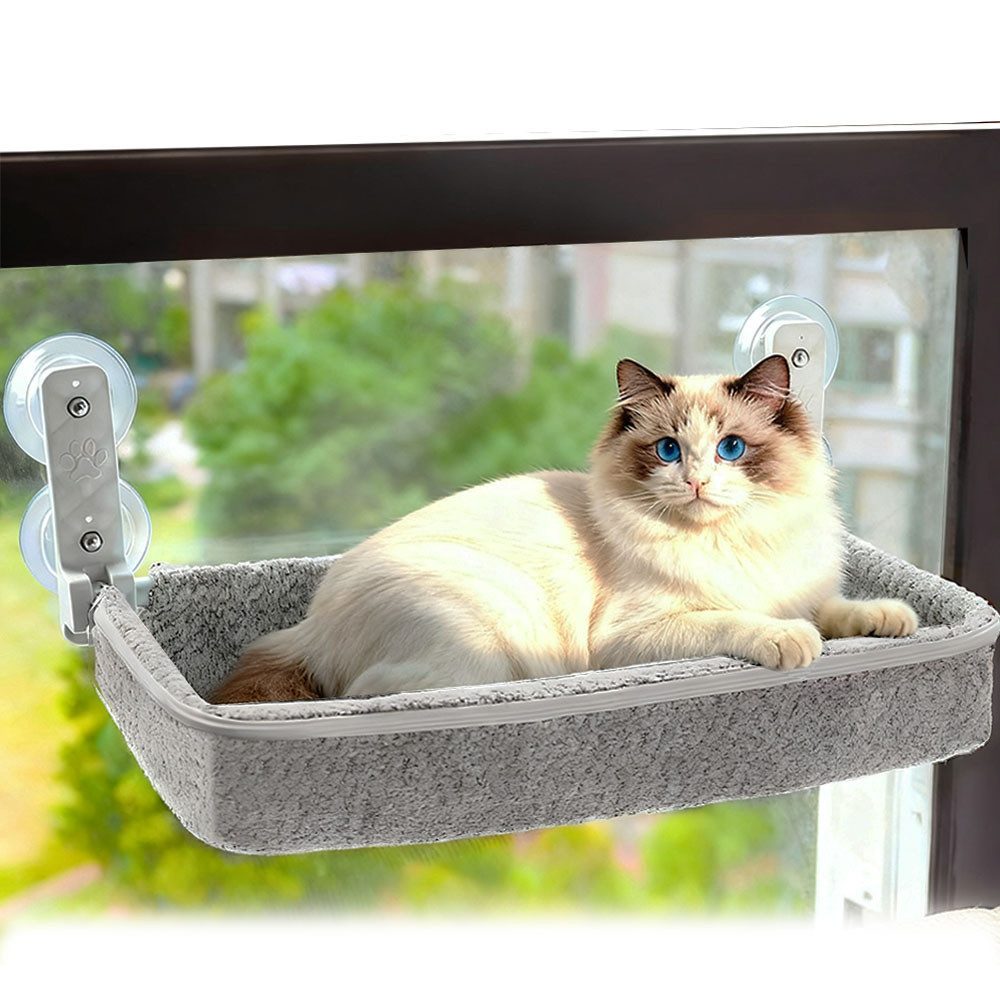 SURFOU Katzen-Hängematte Katzenfensterliege Katzen hängematte mit Saugnäpfen Fenster Katzenbett, Katzenmöbel, Katzen Kletterwand, Hängematte Katze, 30*52*10cm, mit 4 stabilen Saugnäpfen. tragkraft bis 18 kg, abnehmbar