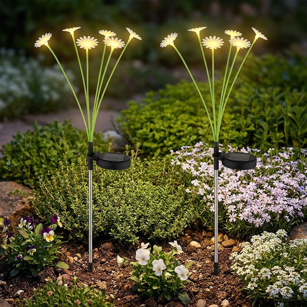 GLOBO LIGHTING LED Solarleuchte, LED-Leuchtmittel fest verbaut, Warmweiß, Solarleuchte Außenlampe Steckleuchte 6xLED Blumen Erdspieß 2er Set