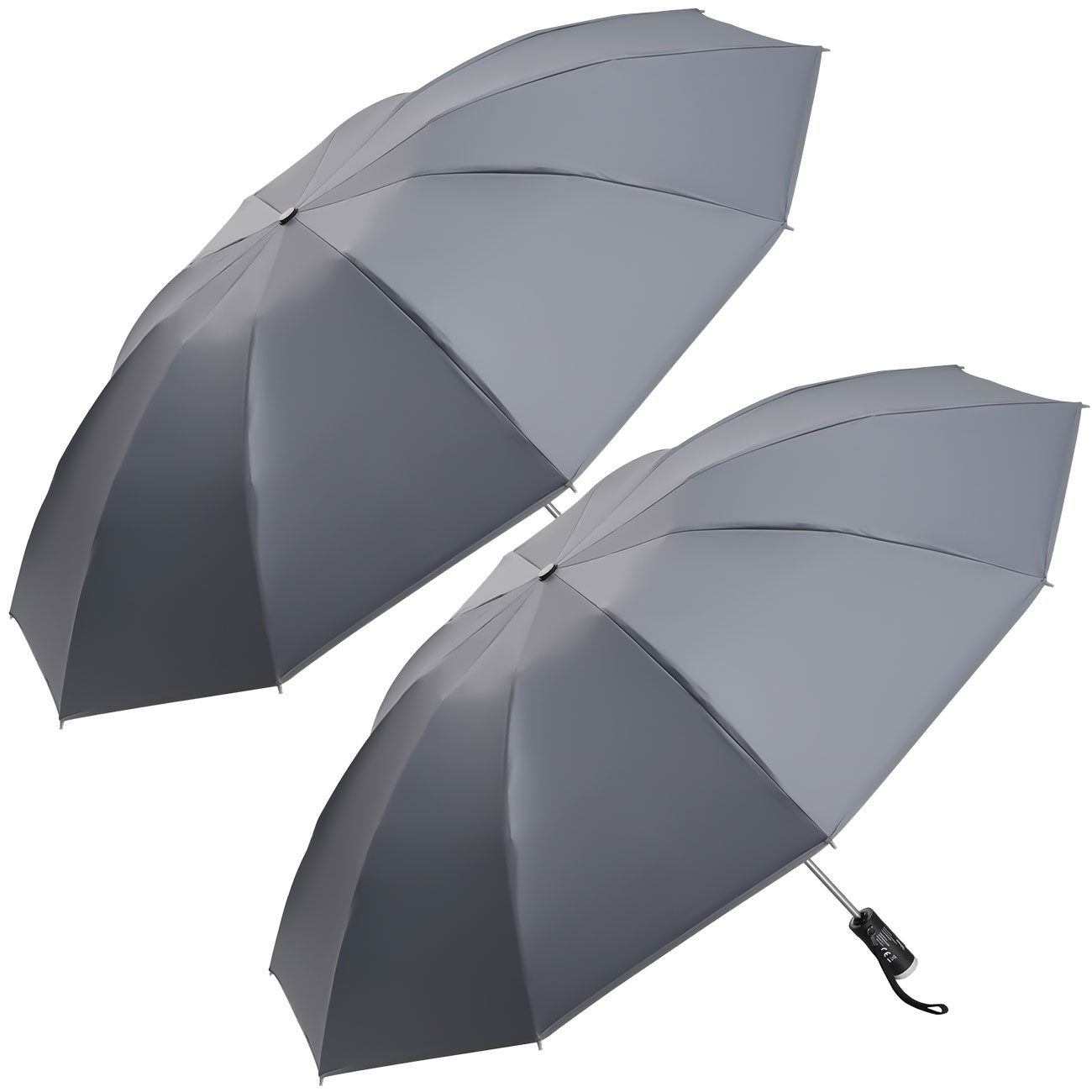 shop'n smile ideoon Taschenregenschirm Faltbarer Regenschirm LED-Taschenlampe Taschenschirm Anthrazit Ø105cm, Auf-Zu-Automatik/Stoff mit UPF 50+/inkl. Handschlaufe