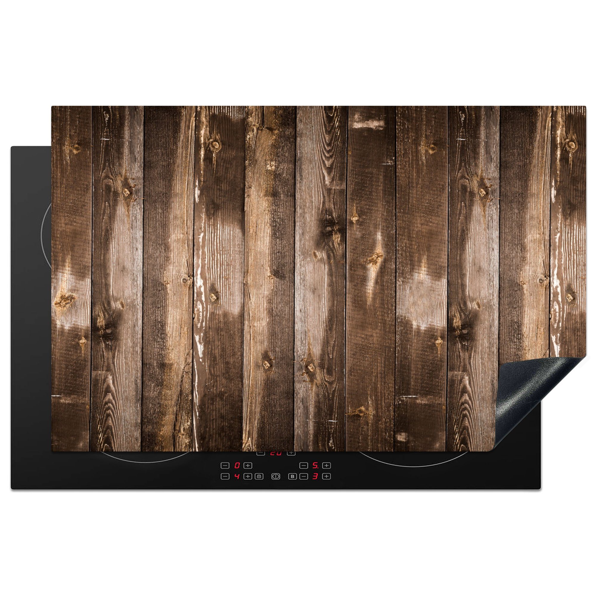 für Regale 81x52 tlg), MuchoWow Induktionskochfeld die cm, Herdblende-/Abdeckplatte (1 Schutz Ceranfeldabdeckung Vinyl, küche, - Holz,