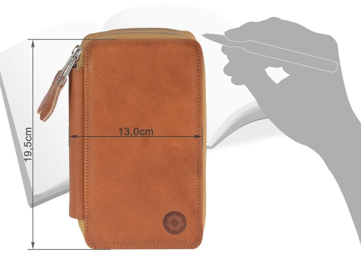 Sonnenleder Federtasche Bosse, Stifteetui, Schüleretui, 2-Fächer, 28 Stiftschlaufen, Rindleder