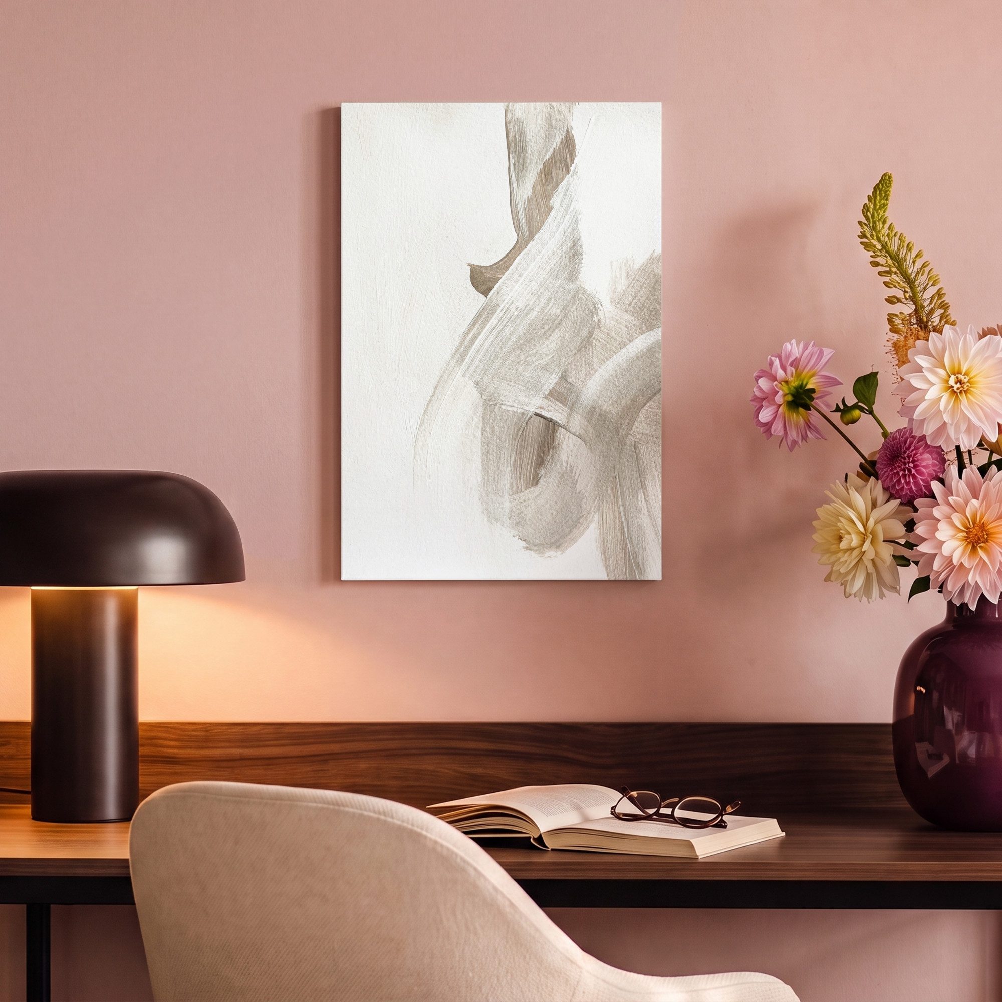 OneMillionCanvasses® Leinwandbild Abstrakt - Moderne Kunst - Beige, Fotodruck (1 St), Leinwand Bilder Klein, Wand Dekoration Aesthetic 30x20 cm – Bild 4 von 5