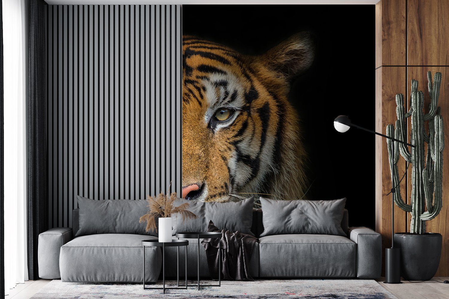 MuchoWow Fototapete Tiger - Tiere für Vinyl - St), Tapete Matt, (4 Wohnzimmer, Montagefertig bedruckt, Wandtapete Porträt