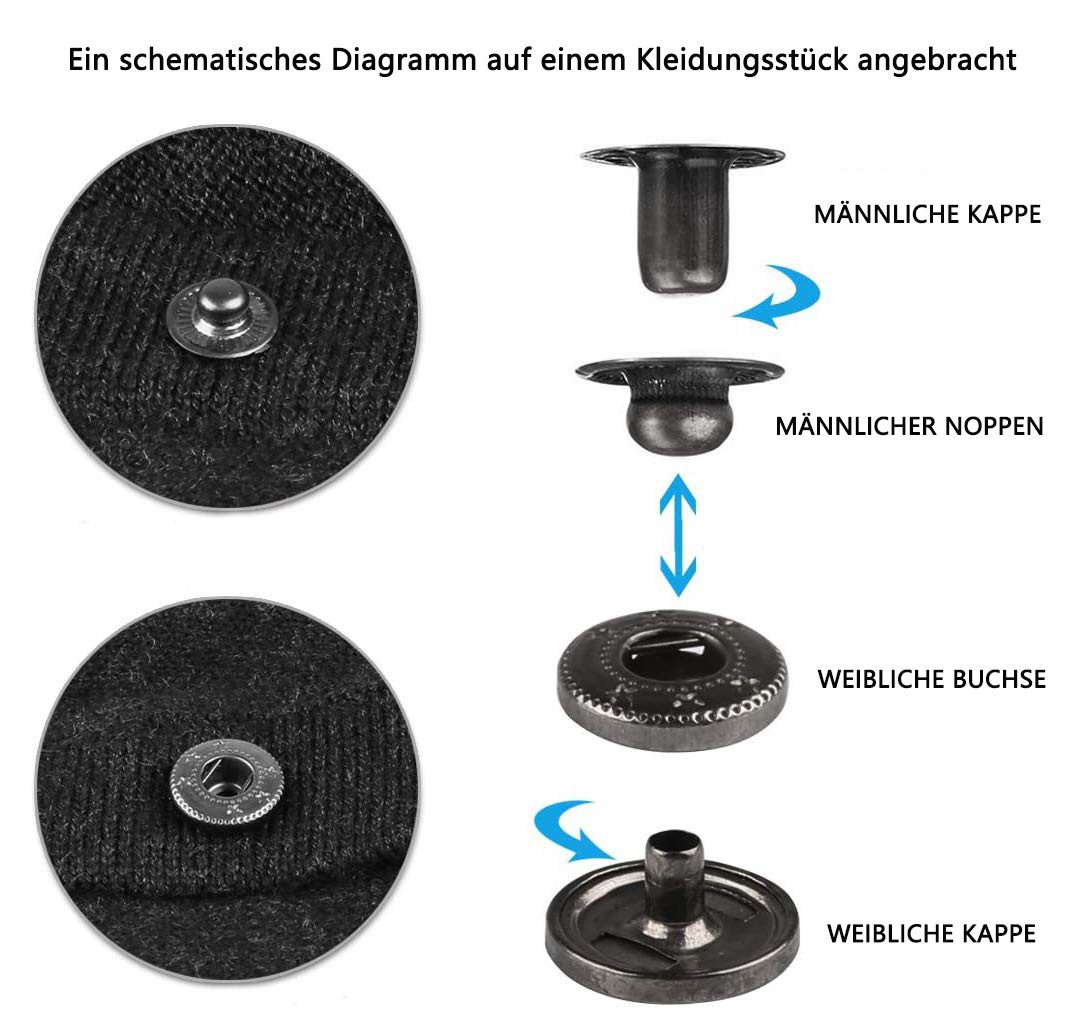 FOUORTUNATE-BEE Druckknopf 120 Stück Druckknöpfe Befestigungen Druckknöpfen aus Kupfer, für Geldbörse, aus Leder, Craft Jacket (12 mm) – Bild 3 von 5