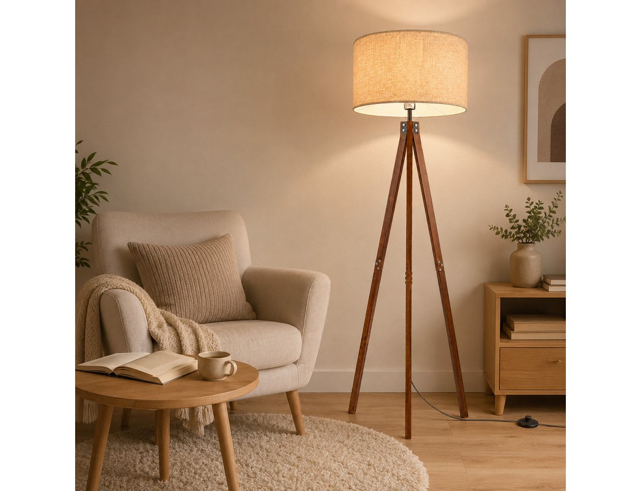 Fyrove Stehlampe wohnzimmer Leselampe Stehleuchte Stativ aus Holz, E27 LED Stehlampe, (Gluhbirne nicht enthalten), fur wohnzimmer Leselampe Schlafzimmer,Buro Arbeitslampe, Wohnzimmerleuchte,Skandinavischer
