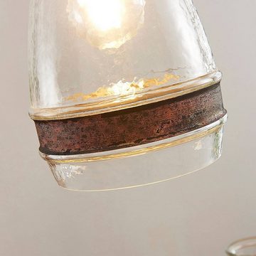 Lindby Hängeleuchte Millina, dimmbar, Leuchtmittel nicht inklusive, Antik, Metall, Glas, rostbraun, klar, 1 flammig, E27, Deckenlampe