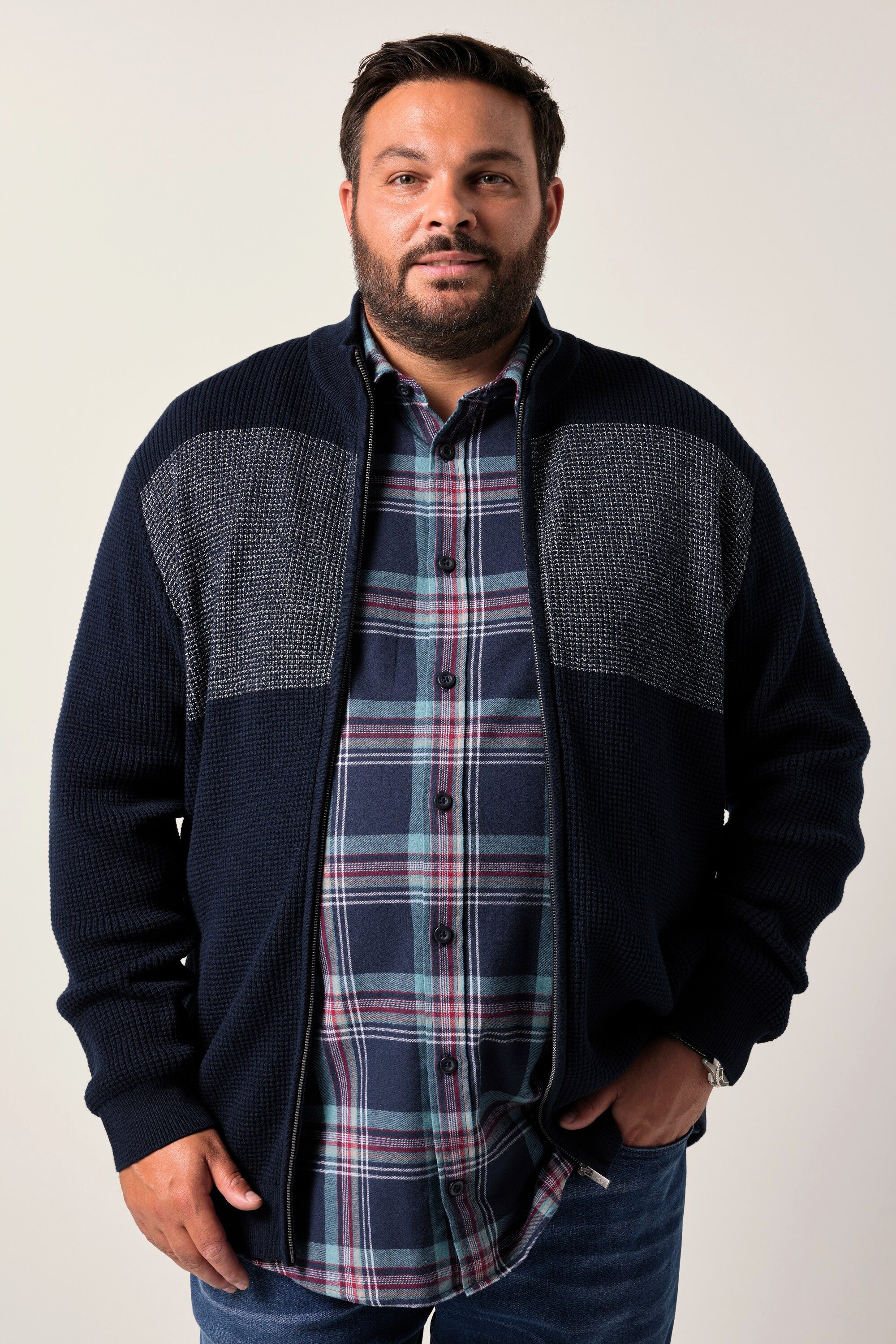 Men Plus Poloshirt Men+ Strickjacke Stehkragen günstig online kaufen
