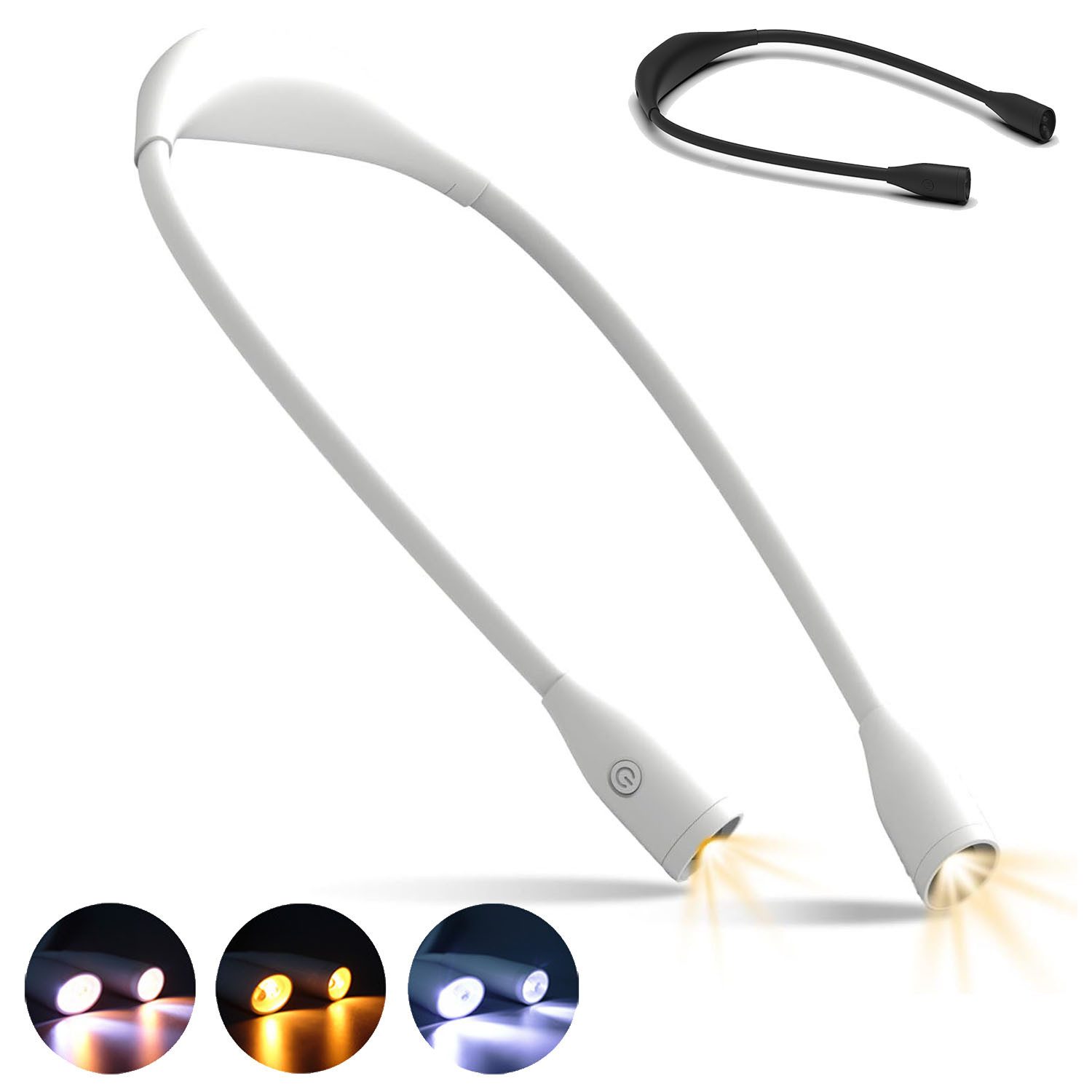 QUBEBU LED Leselampe Hals Leselampen Dimmbar Buchlampe Aufladbar Leselicht Halslampe, 360° Verstellbaren Armen, LED fest integriert, 3 Farbtemperatur: Gelb (1800 K), Warmweiß (4000 K), Kaltweiß (6000 K), Leselicht für Lesen Stricken Camping Nähen Reparieren