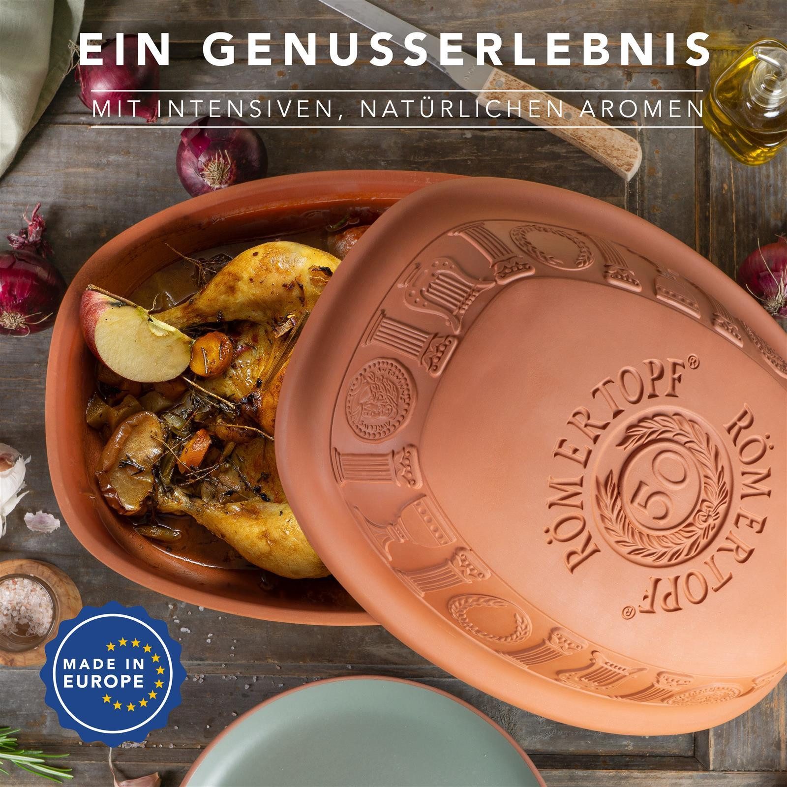 RÖMERTOPF Bräter 50 Jahre JUBILÄUM Bräter, 5 Liter, Keramik, Keramik (Set, Terracotta), antihaft – Bild 4 von 5