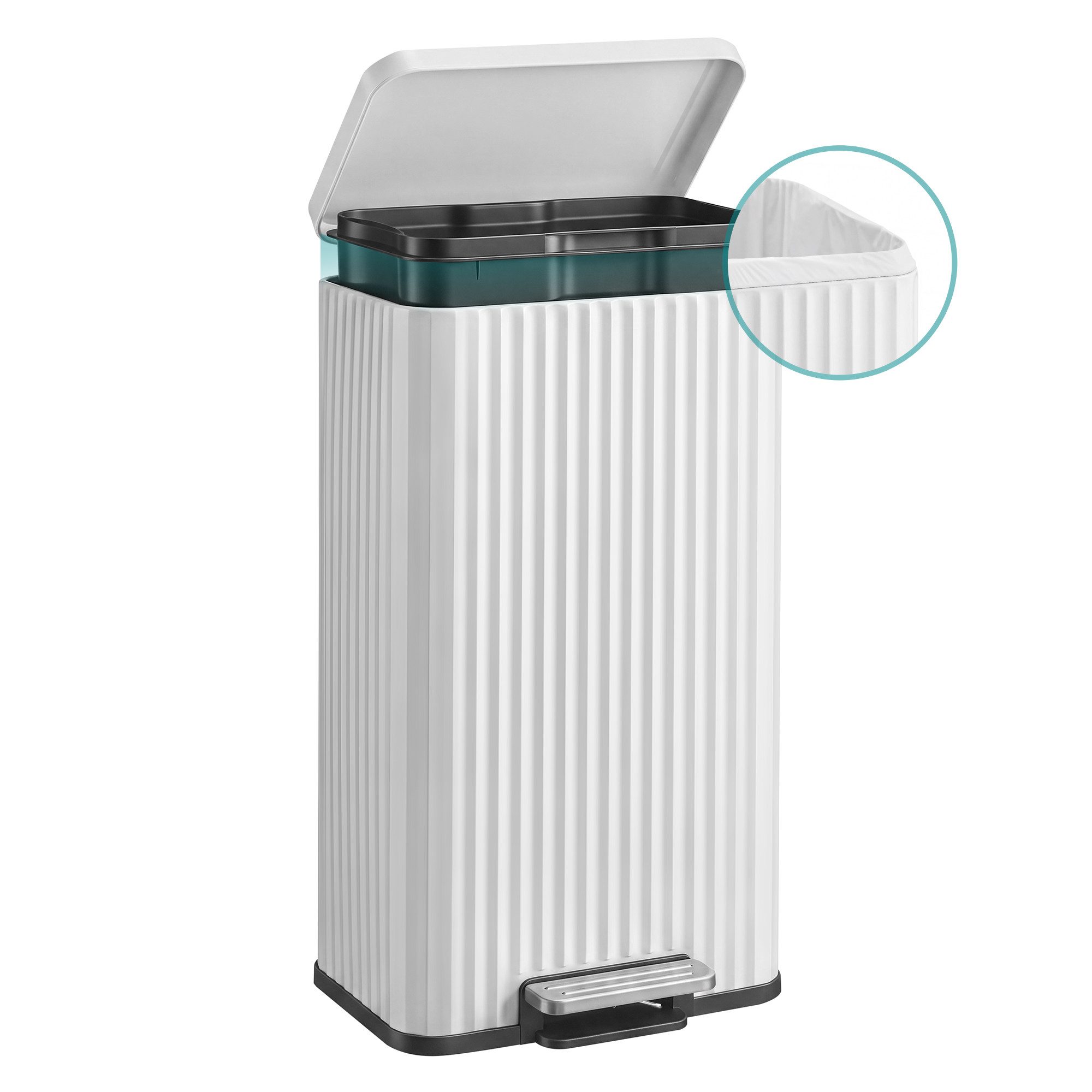 SONGMICS Mülleimer Küche, Abfallbehälter mit Deckel und Pedal, Softclose, Herausnehmbarer Inneneimer, 30 L