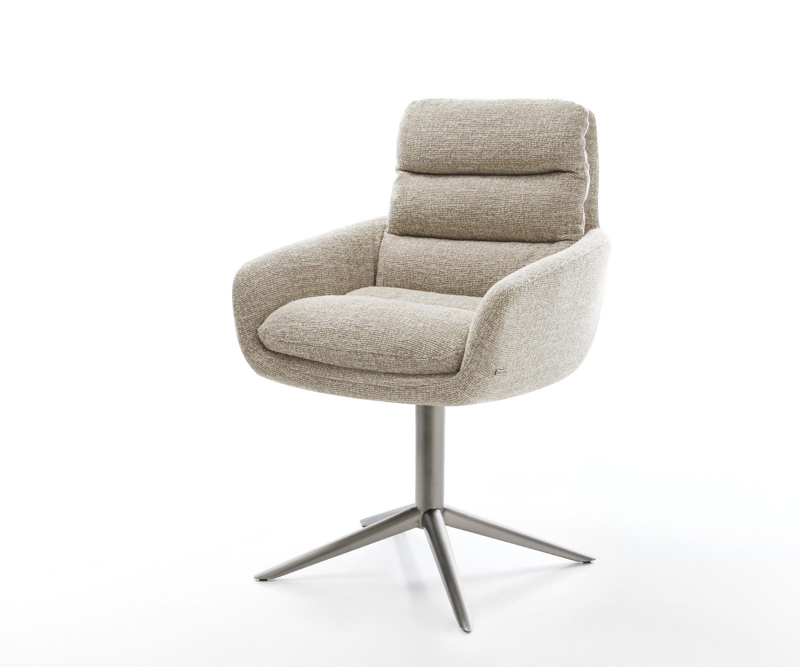 DELIFE Polsterstuhl Abelia-Flex, mit Armlehnen Fußkreuz Graphit Webstoff Soft Beige 360° drehbar Wippfu