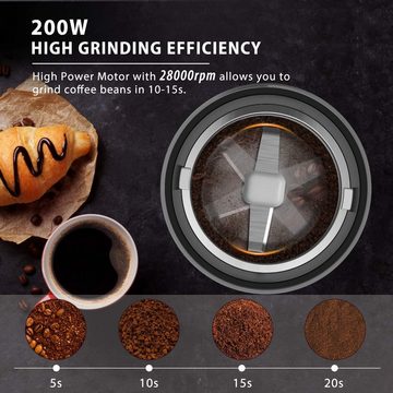 IBETTER Kaffeemühle,Kaffeemühle Elektrisch,200 W,Gewürz Mühle,mit 304 Edelstahlmesser, 50g Fassungsvermögen,Geeignet für Kaffee, Nüsse, Gewürze